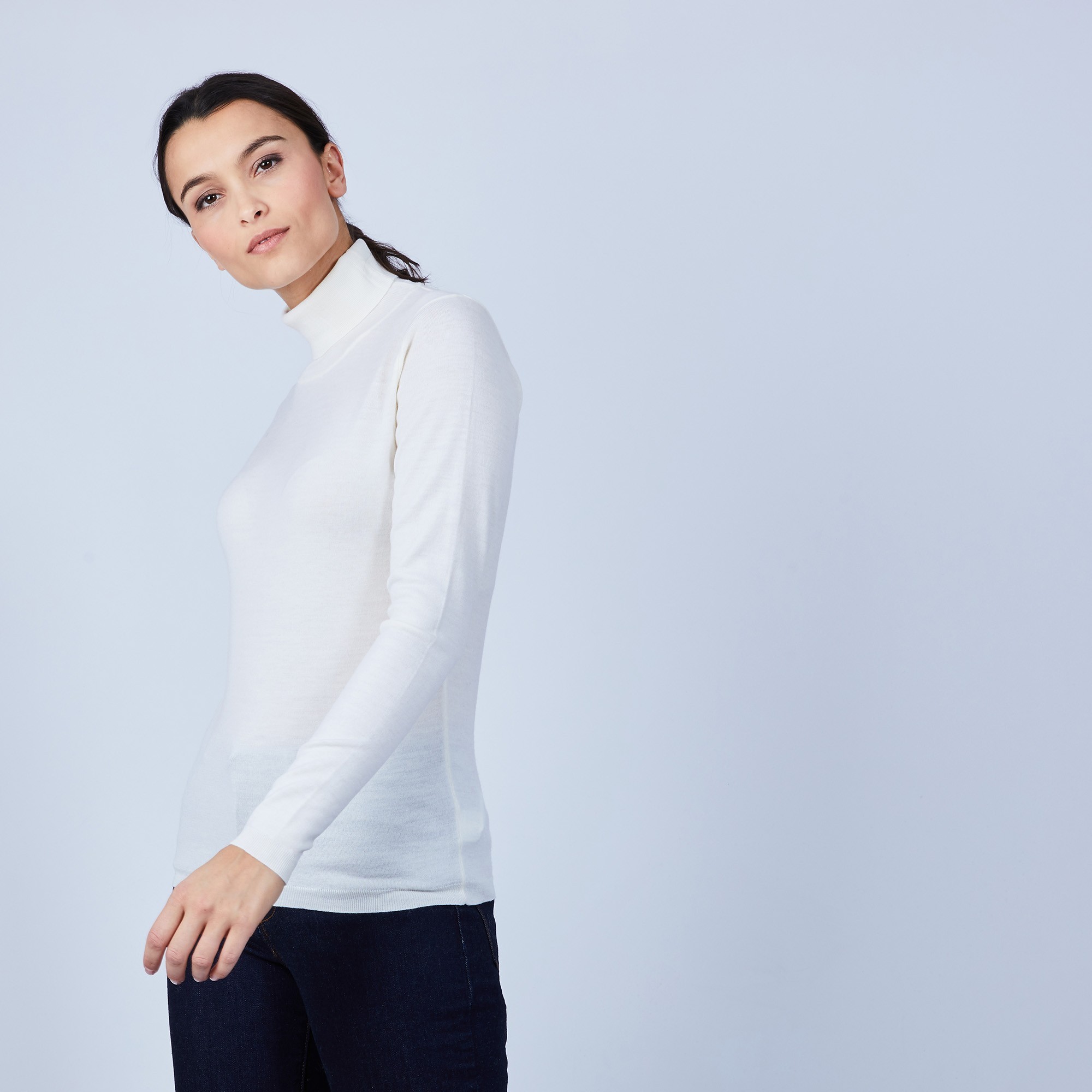 Pull col roulé en laine mérinos - Bea 6600 blanc - 02 Blanc