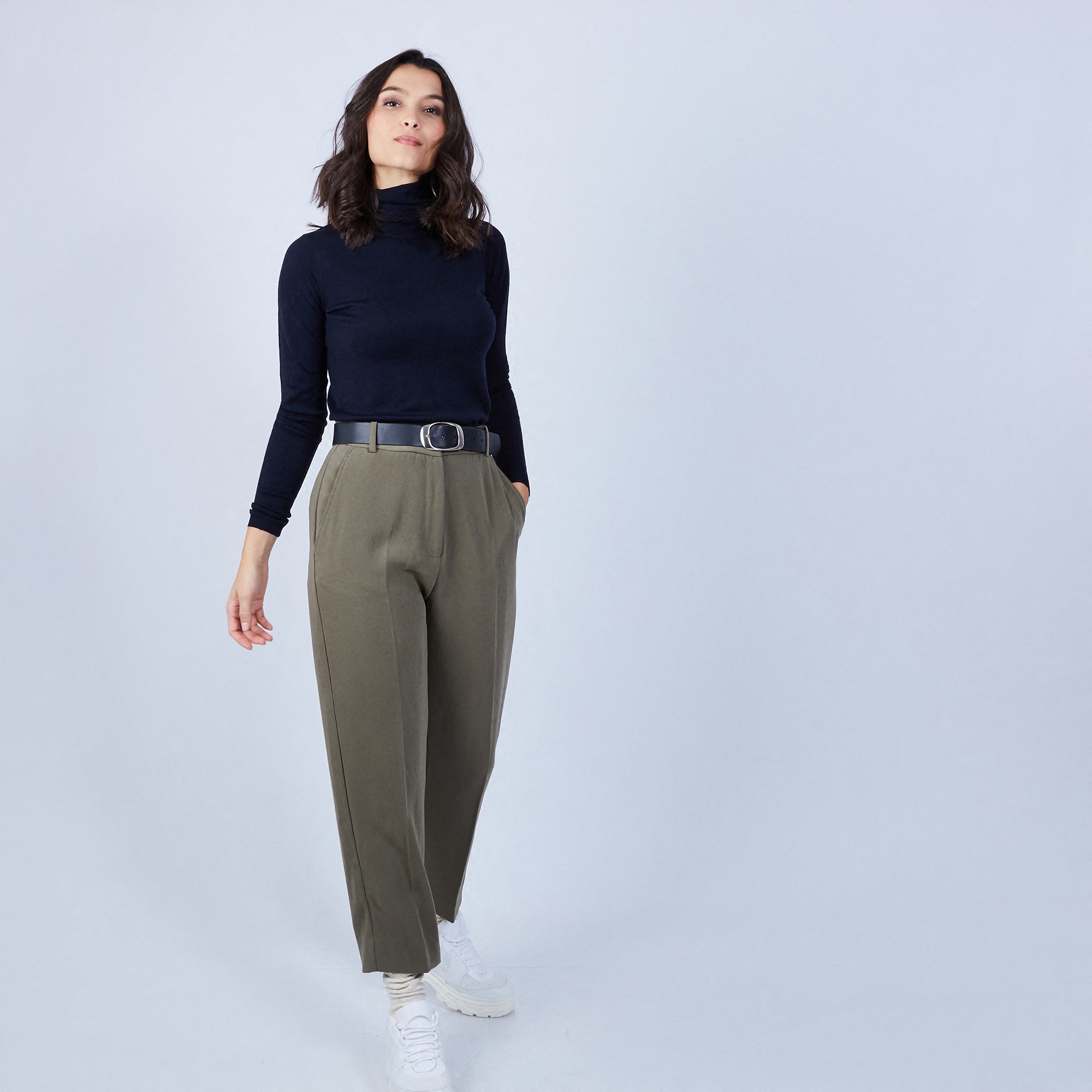 Pull col roulé en laine mérinos - Bea 6640 marine - 05 Bleu marine