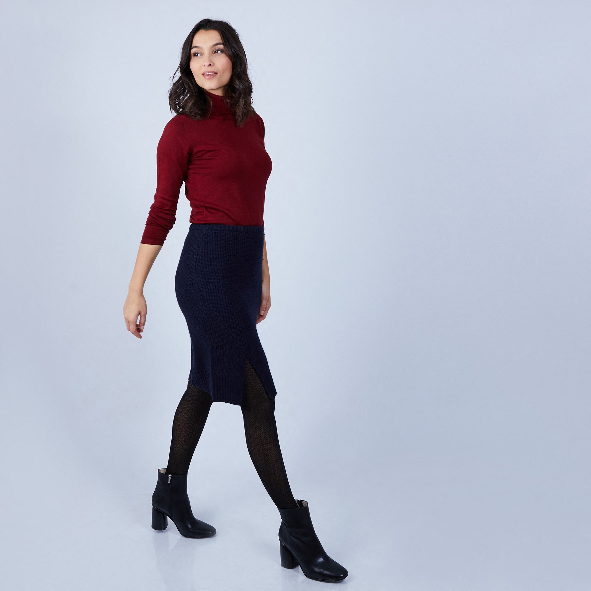 Pull col roulé en laine mérinos - Bea 6681 rouge - 51 Bordeaux