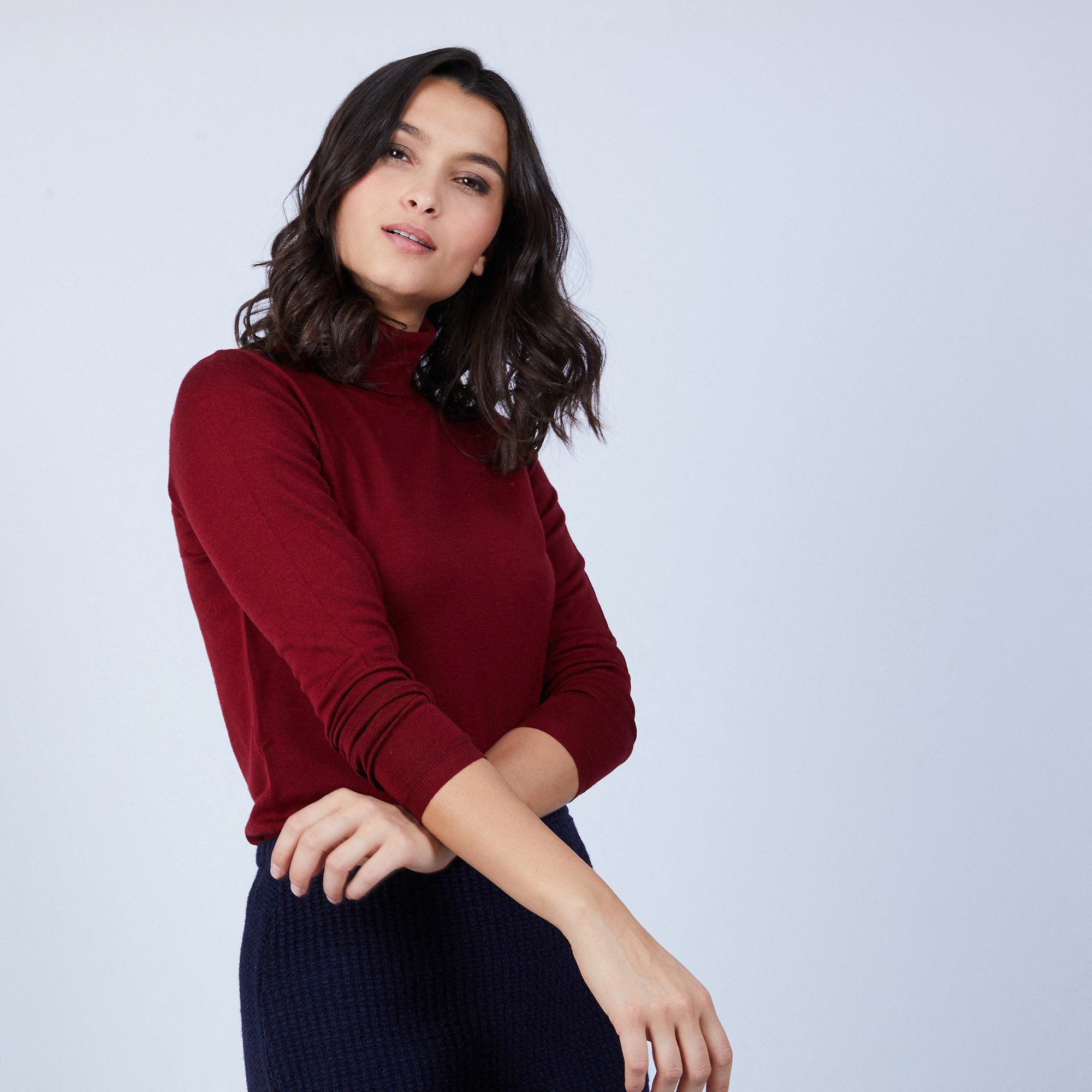 Pull col roulé en laine mérinos - Bea 6681 rouge - 51 Bordeaux