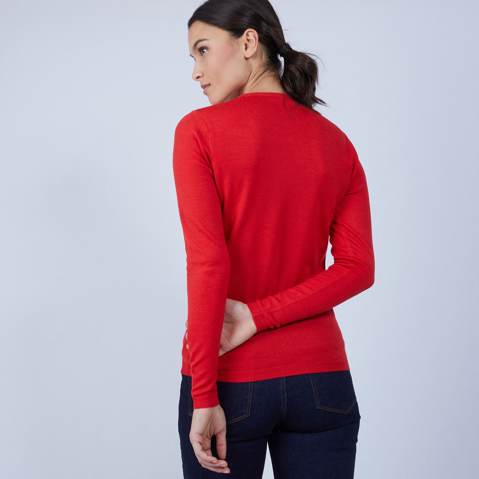 Pull col rond en laine mérinos - Berenice 6680 ecarlate - 52 Rouge