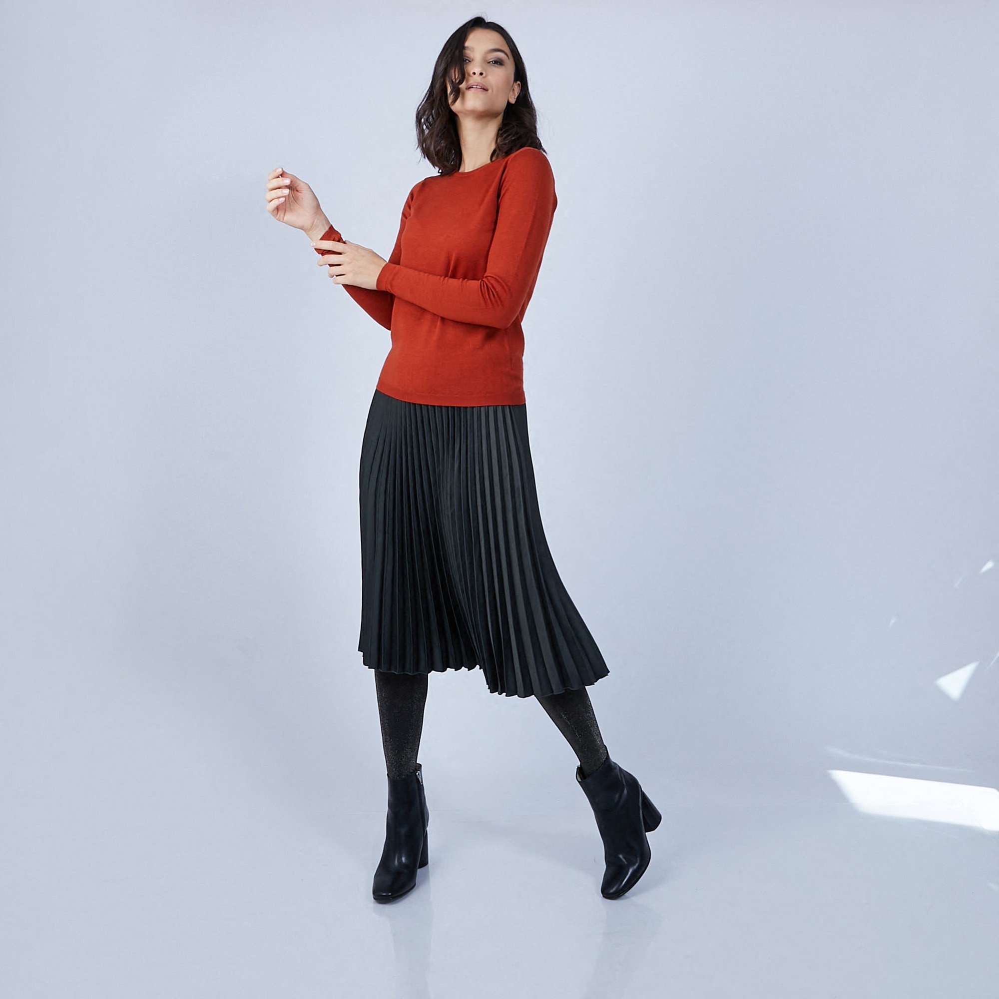 Pull col rond en laine mérinos - Berenice 6682 tomette - 46 Marron clair