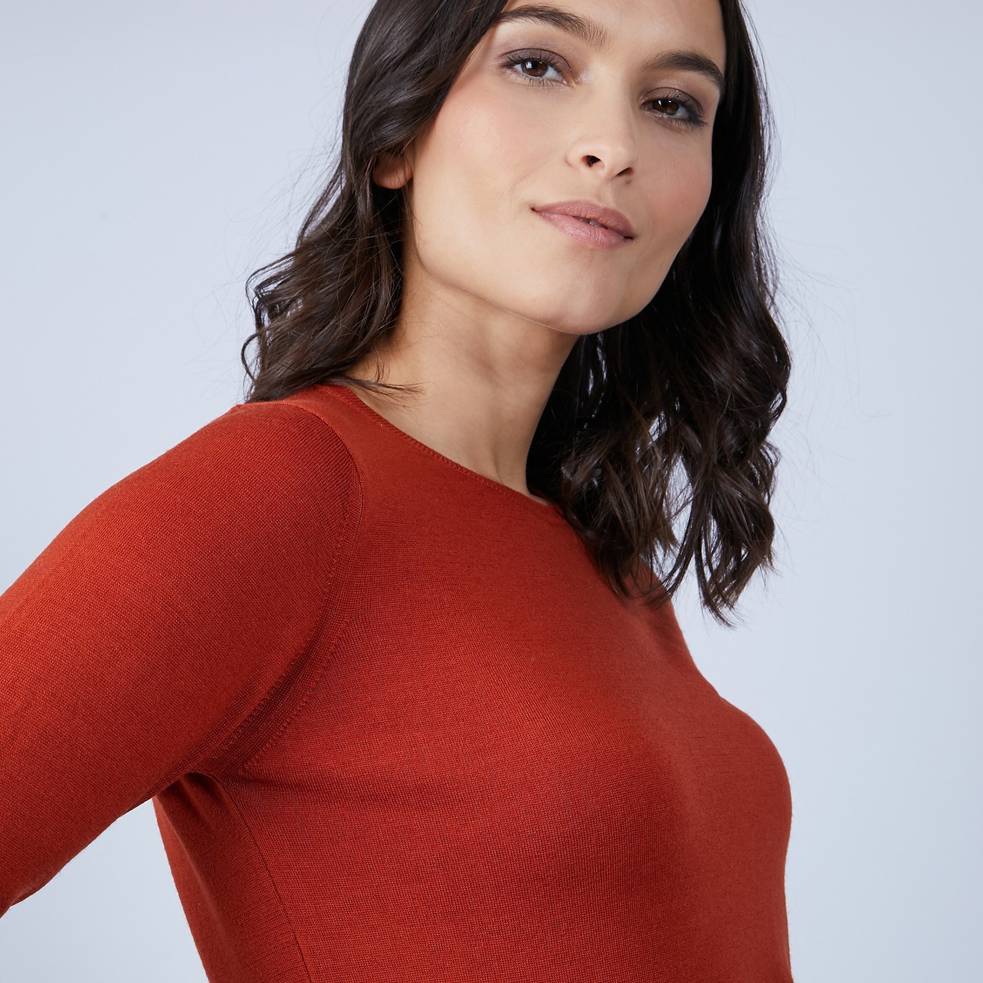 Pull col rond en laine mérinos - Berenice 6682 tomette - 46 Marron clair