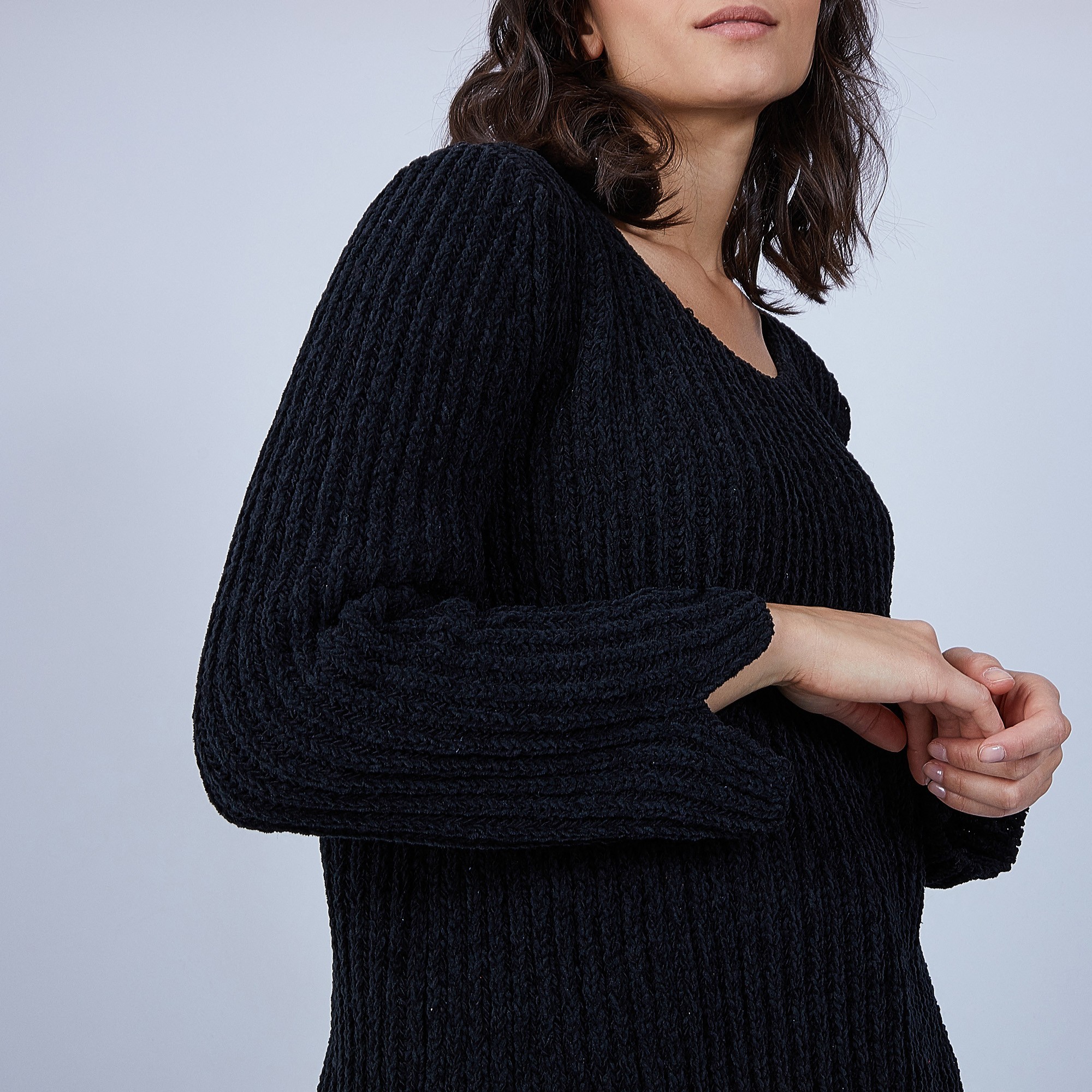 Pull avec fentes en soie et laine velours - Bonno 6610 noir - 01 Noir