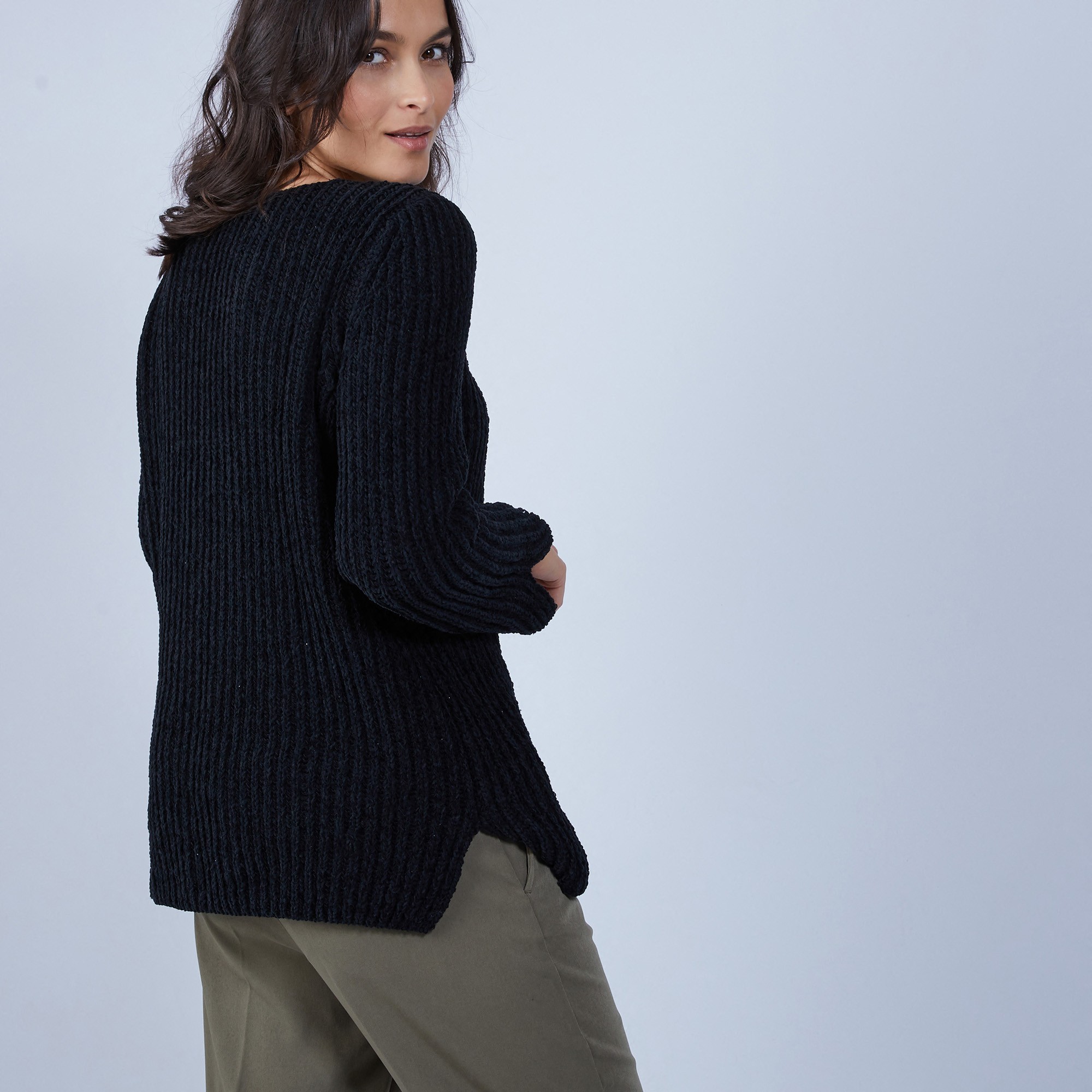 Pull avec fentes en soie et laine velours - Bonno 6610 noir - 01 Noir