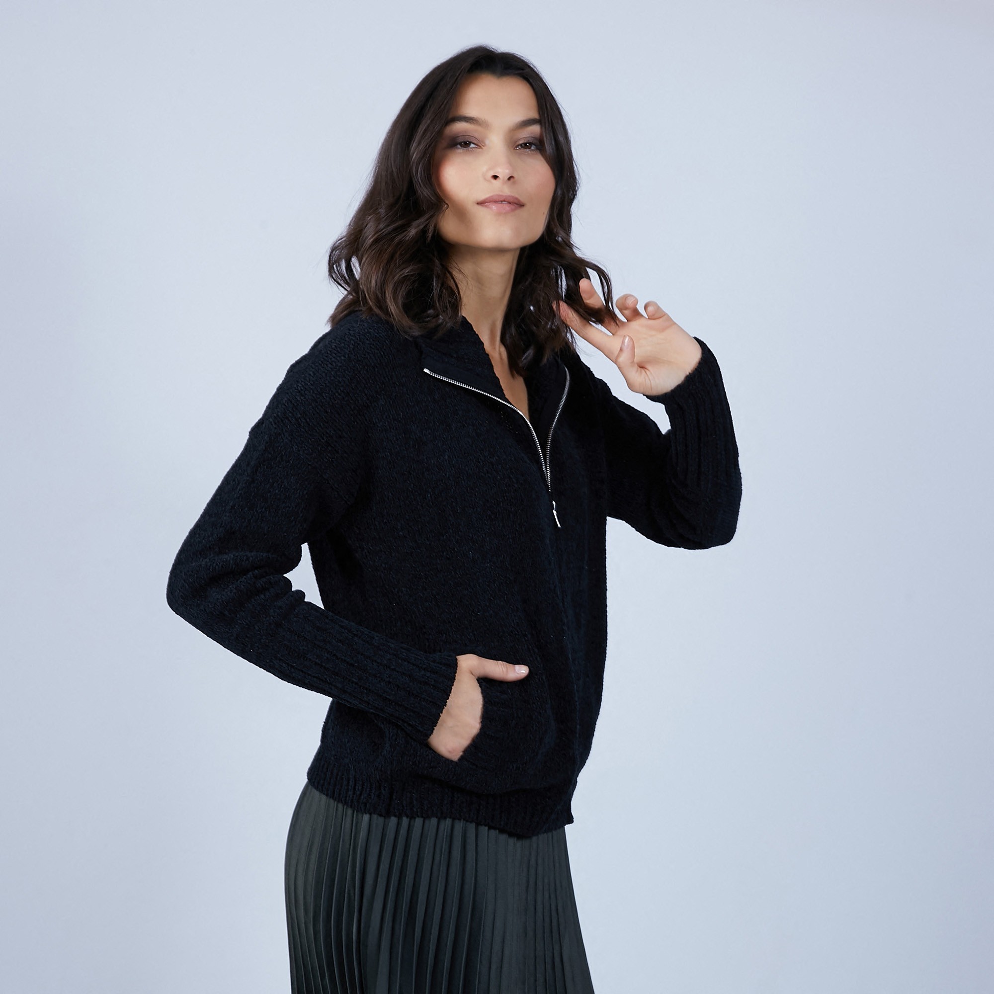 Gilet col montant en soie et laine velours - Bresil