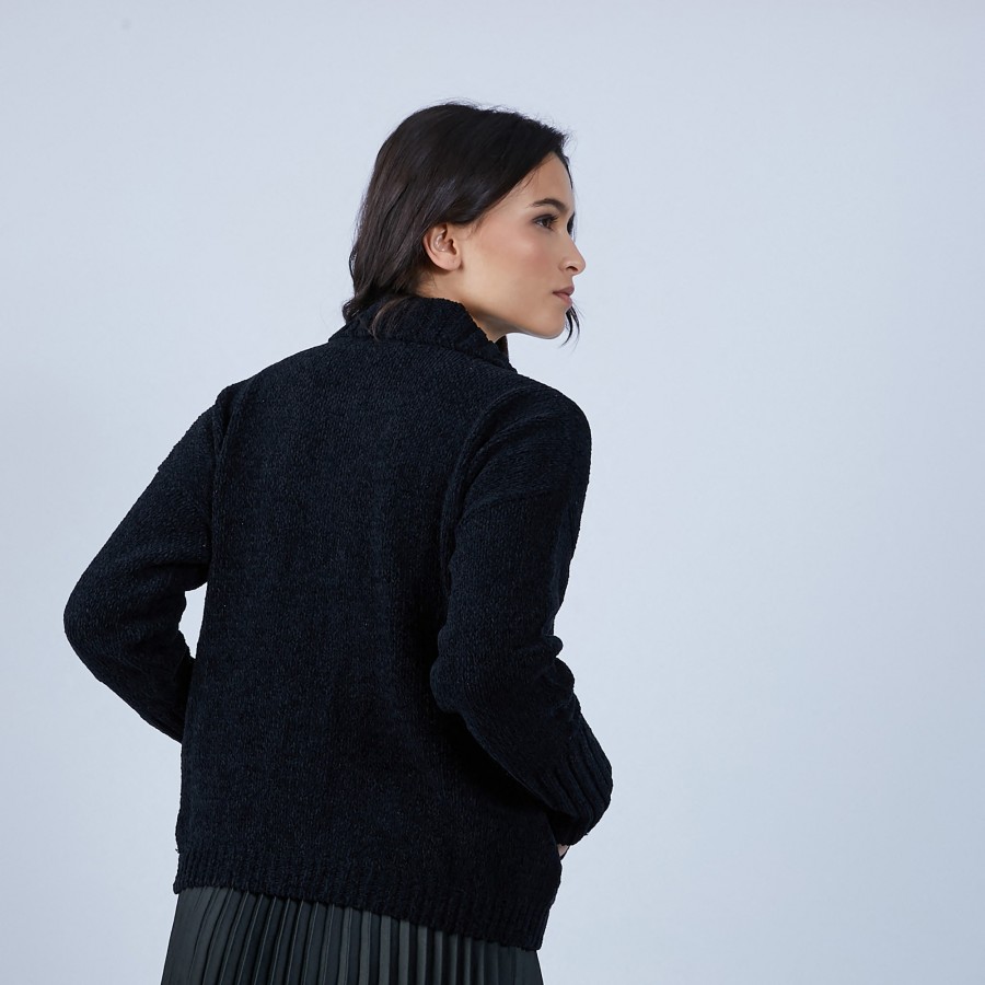 High-neck cardigan in wool and silk velour - Brésil