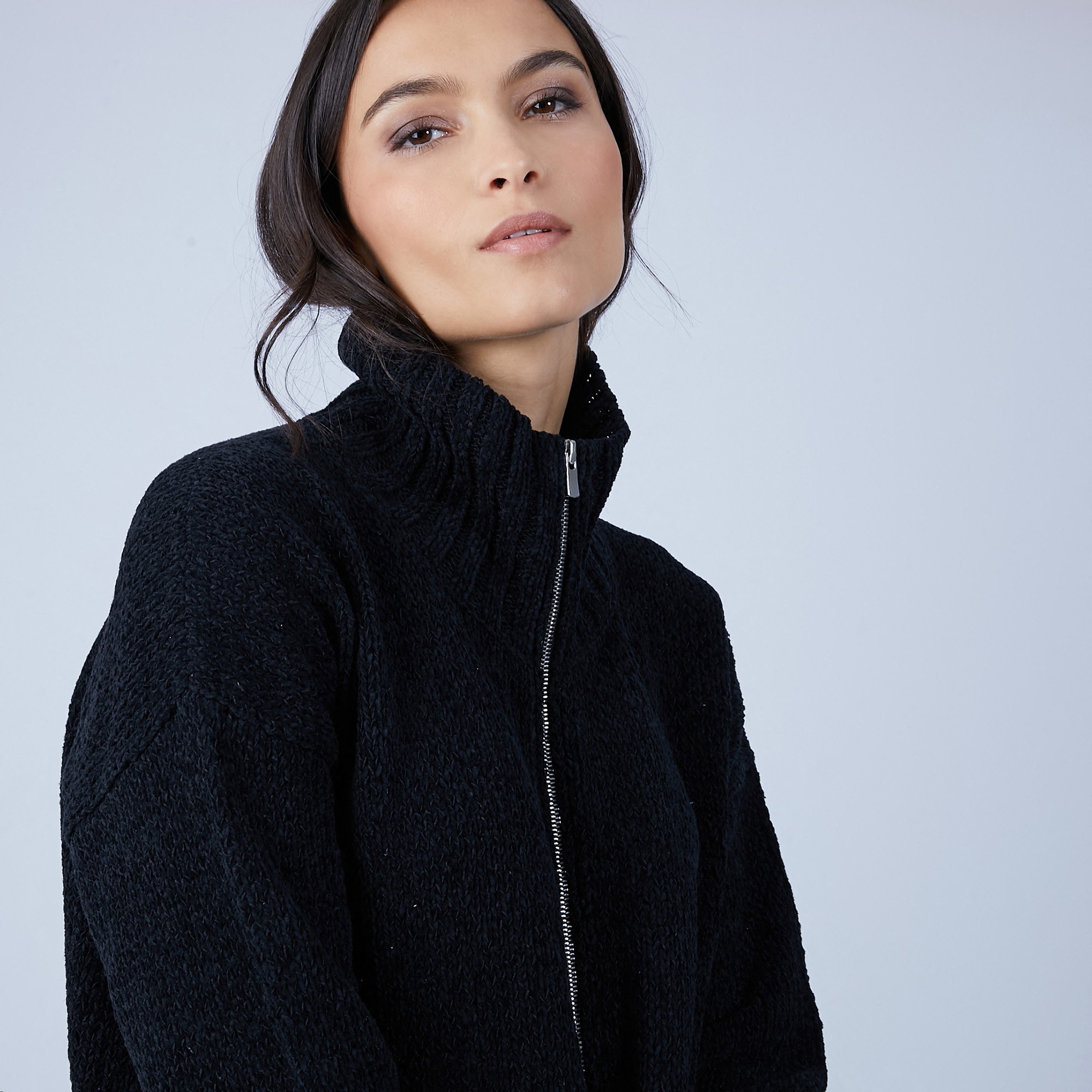 Gilet col montant en soie et laine velours - Bresil 6610 noir - 01 Noir
