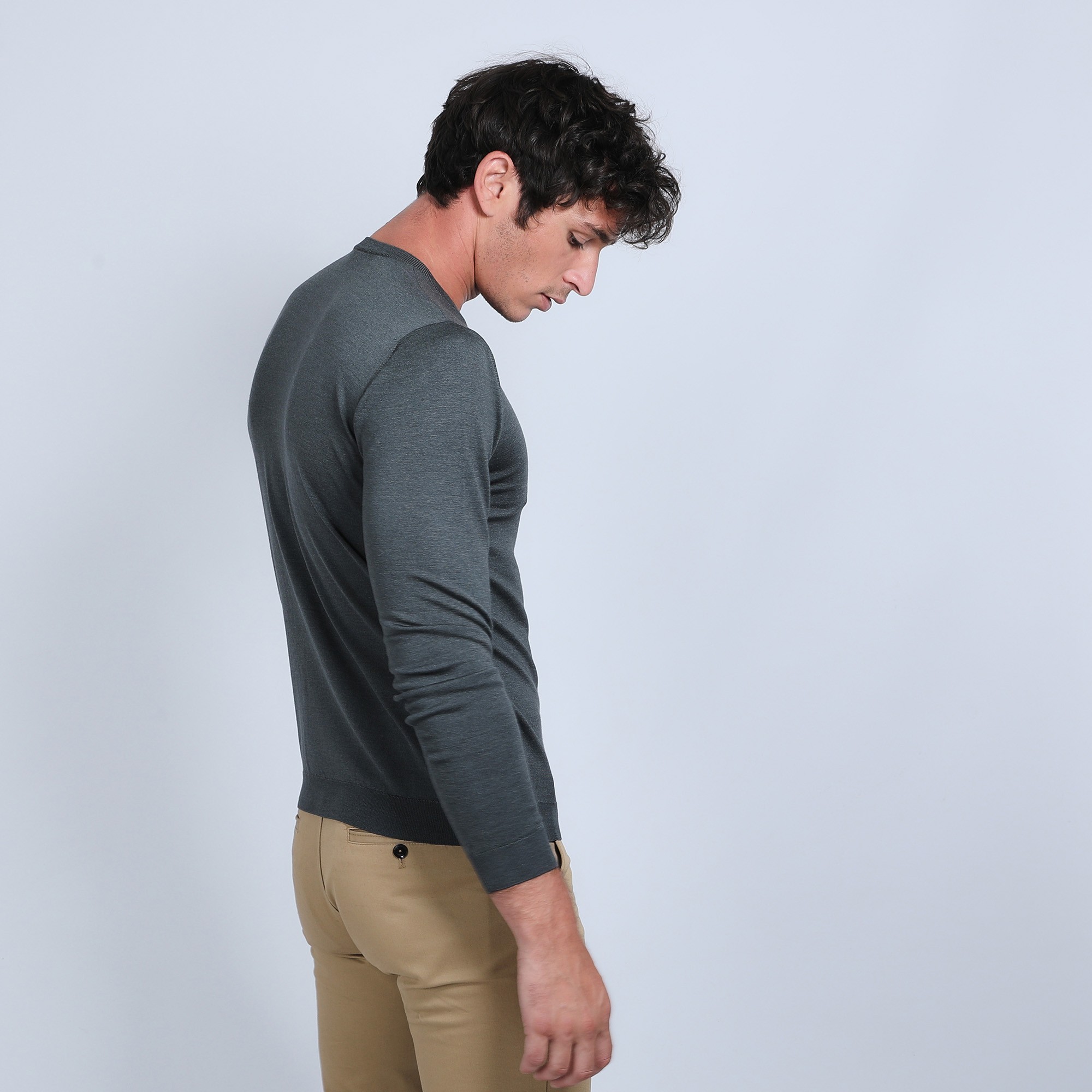 Pull col rond en laine et soie - Barsam