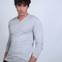 Pull col V en laine mérinos - Badyss 6612 gris clair - 11 gris clair