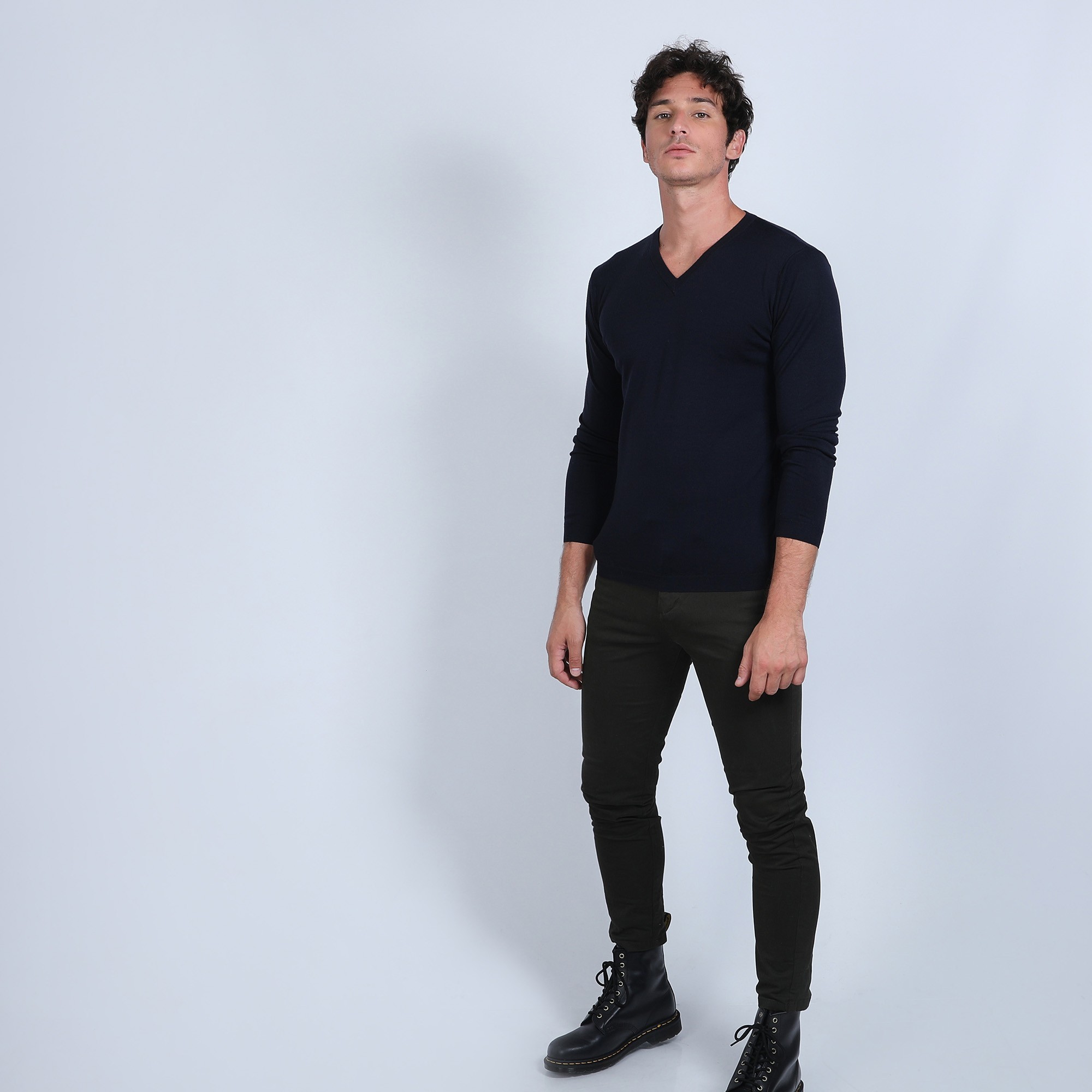 Pull col V en laine mérinos - Badyss 6640 marine - 05 bleu marine