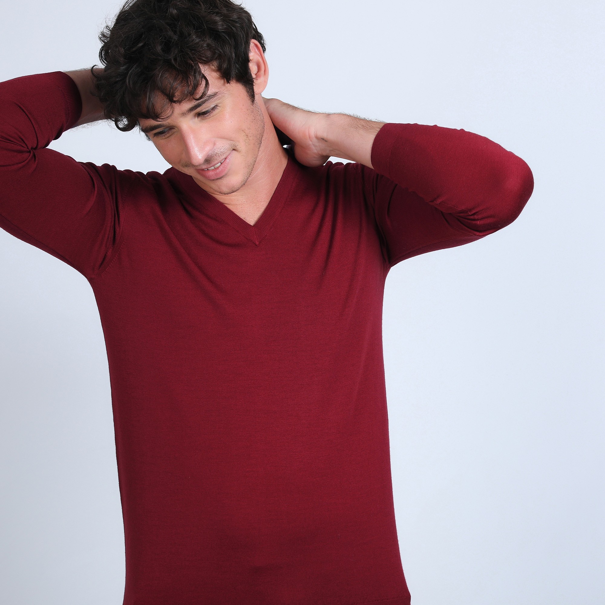 Pull col V en laine mérinos - Badyss 6681 rouge - 51 bordeaux