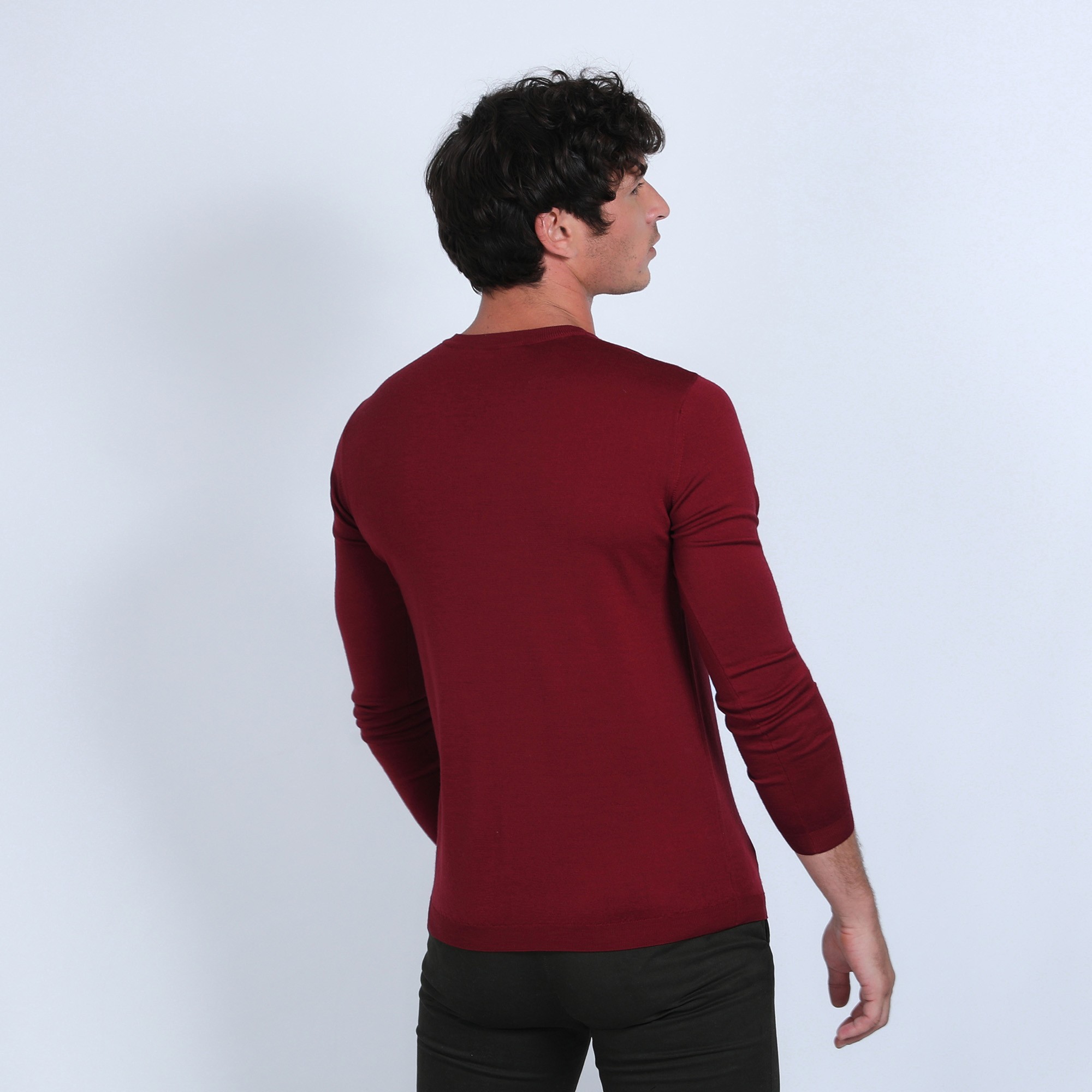 Pull col V en laine mérinos - Badyss 6681 rouge - 51 bordeaux