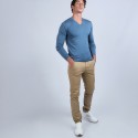 Pull col V en laine mérinos - Badyss 6641 crique - 06 bleu moyen