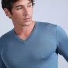 Pull col V en laine mérinos - Badyss 6641 crique - 06 bleu moyen