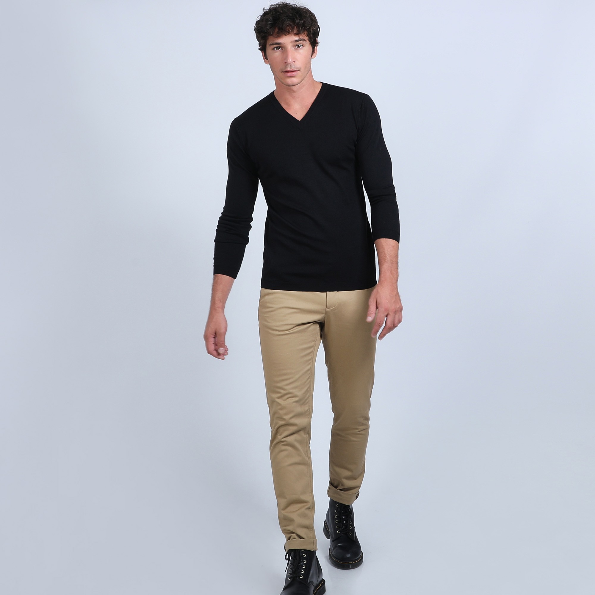 Pull col V en laine mérinos - Badyss 6610 noir - 01 noir
