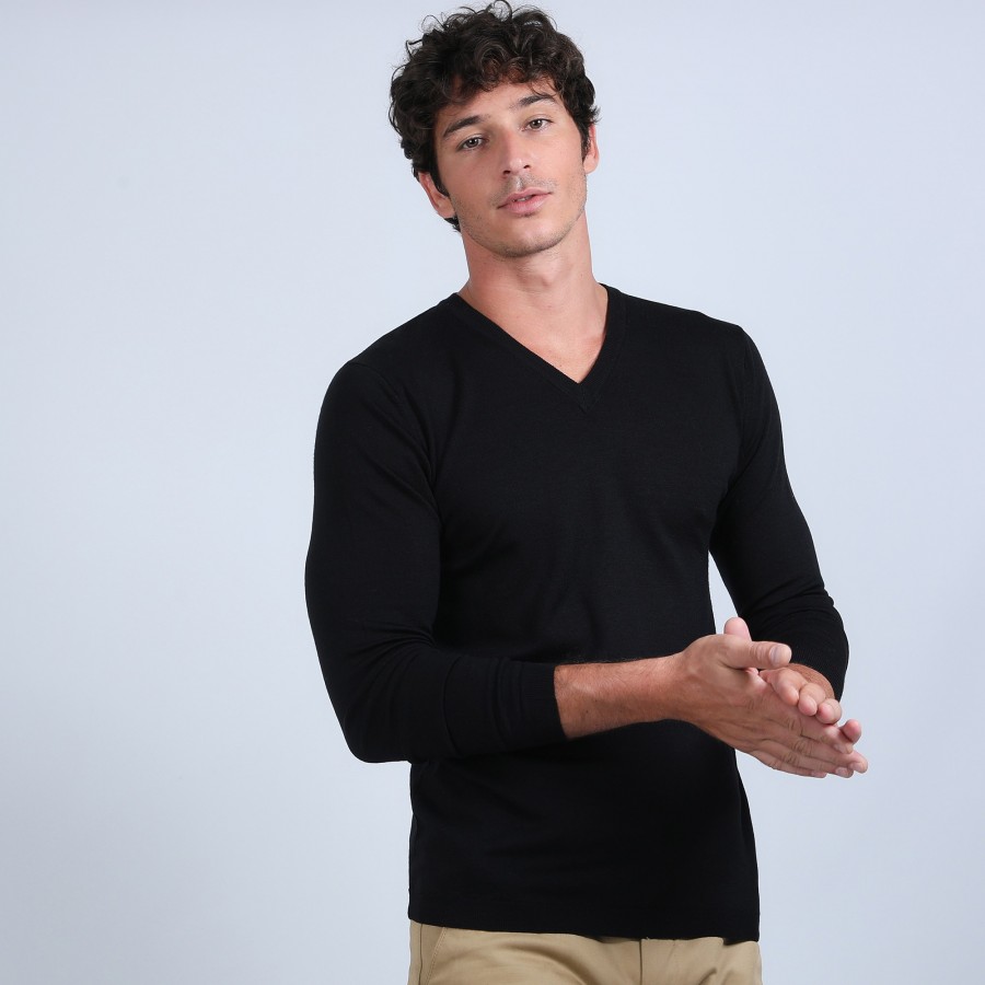 Pull col V en laine mérinos - Elmo