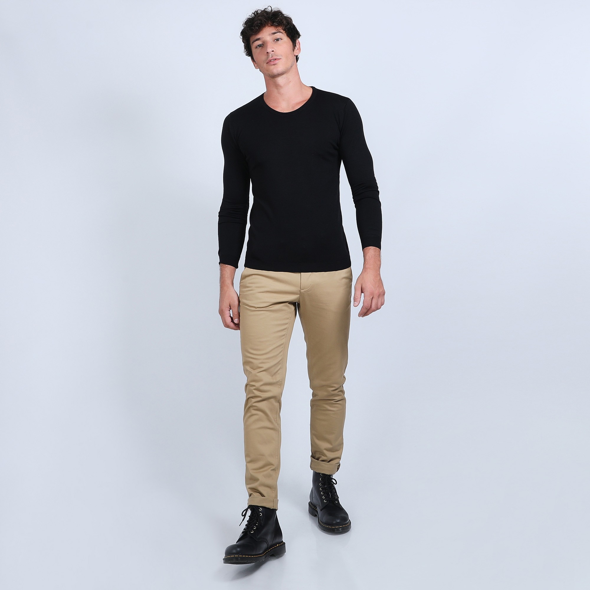 Pull col rond en laine mérinos - Bardem 6610 noir  - 01 Noir