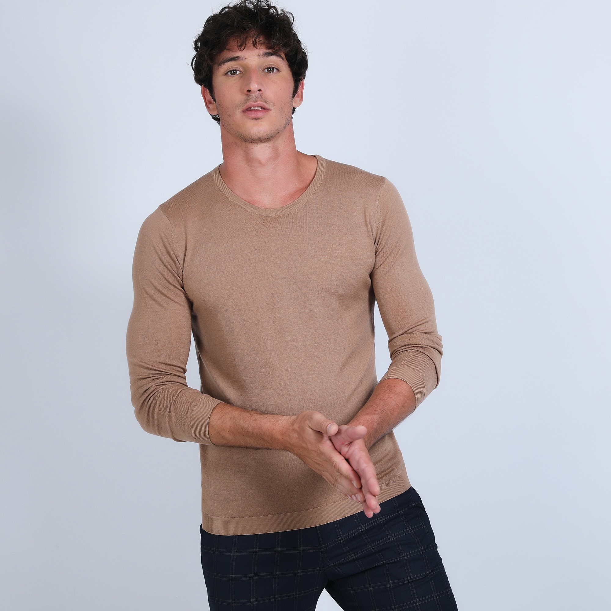 Pull col rond en laine mérinos - Bardem 6630 camel - 88 camel