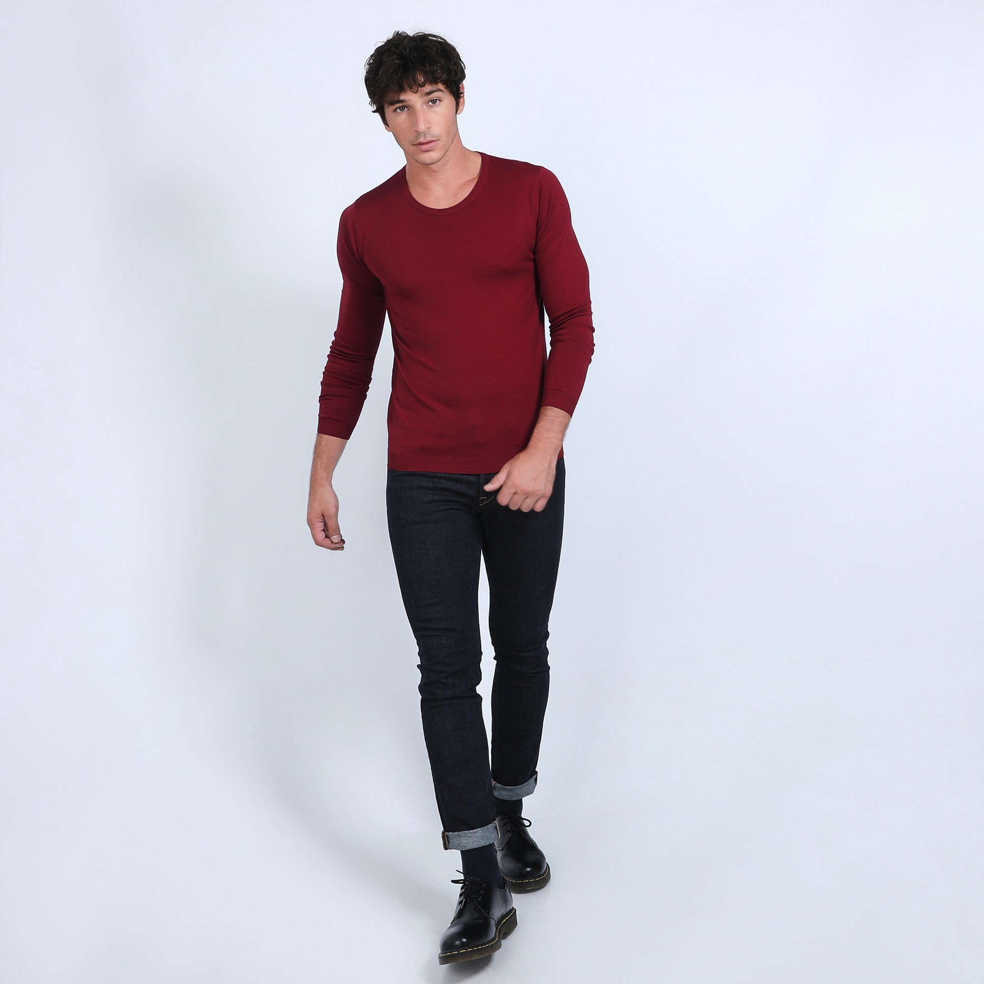 Pull col rond en laine mérinos - Bardem 6681 rouge - 51 bordeaux