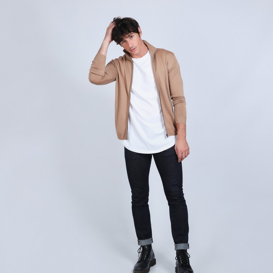 Zipped merino wool cardigan - Estian