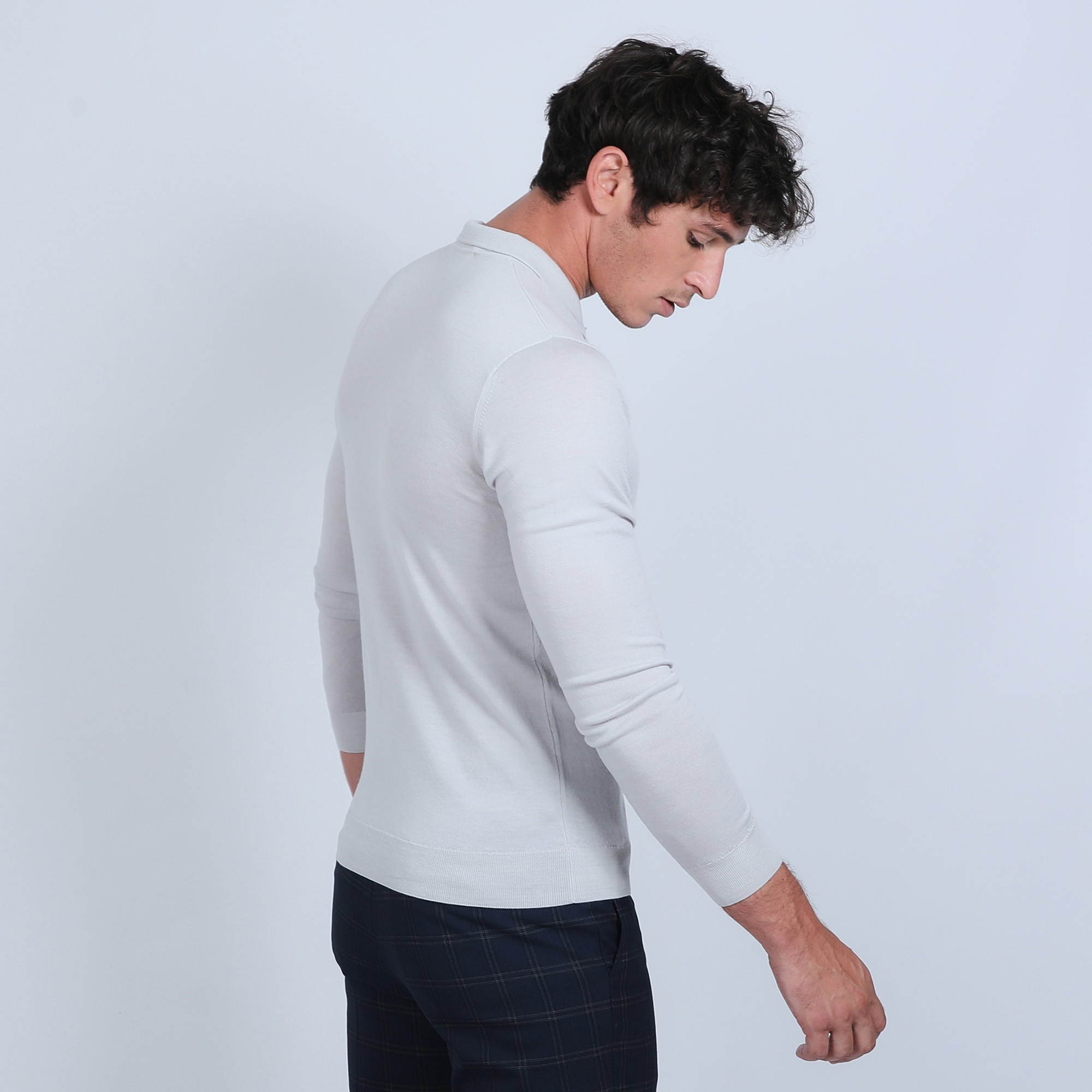 Pull col polo en laine mérinos - Beni 6612 gris clair - 11 gris clair
