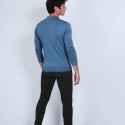 Pull col polo en laine mérinos - Beni 6641 crique - 06 bleu moyen