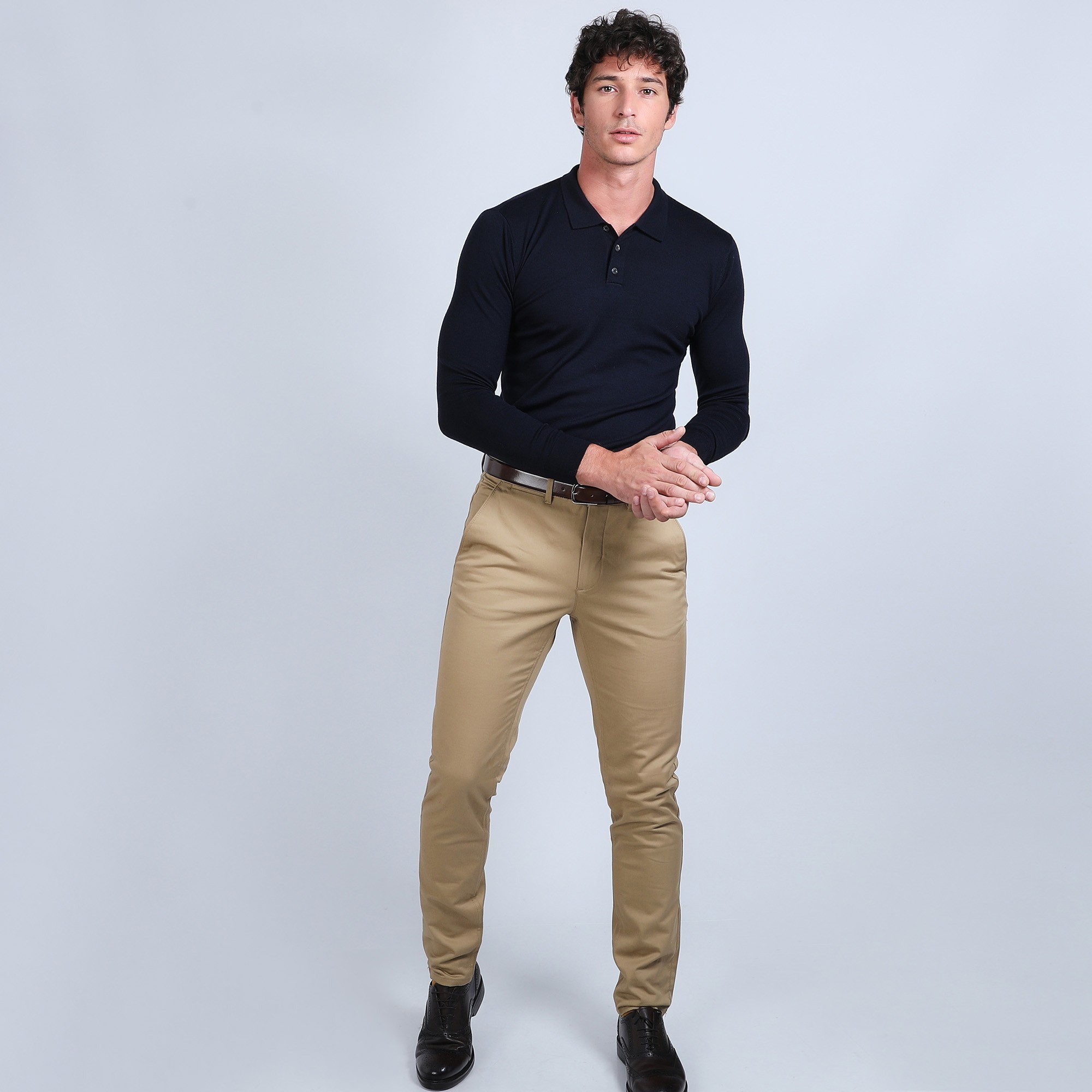 Pull col polo en laine mérinos - Beni 6640 marine - 05 bleu marine