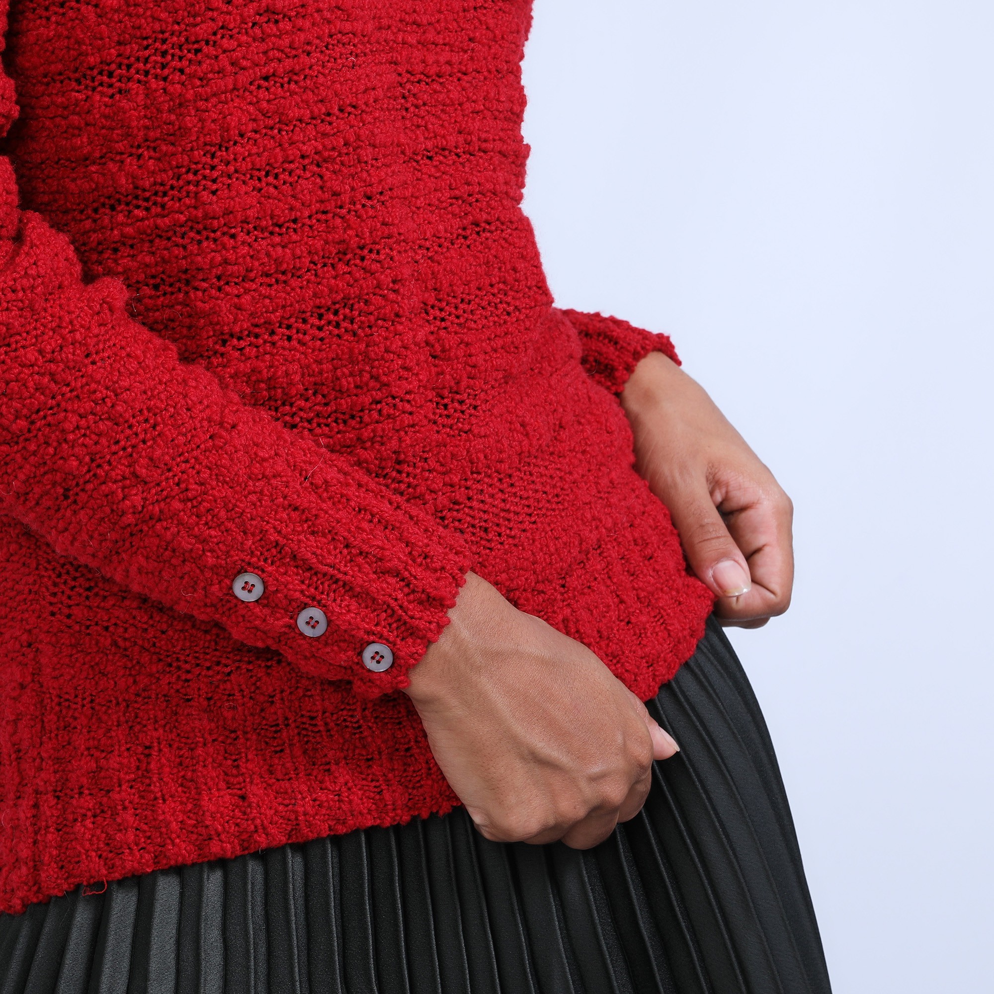 Pull col montant manches boutonnées - Sumaya 6680 ecarlate - 52 Rouge