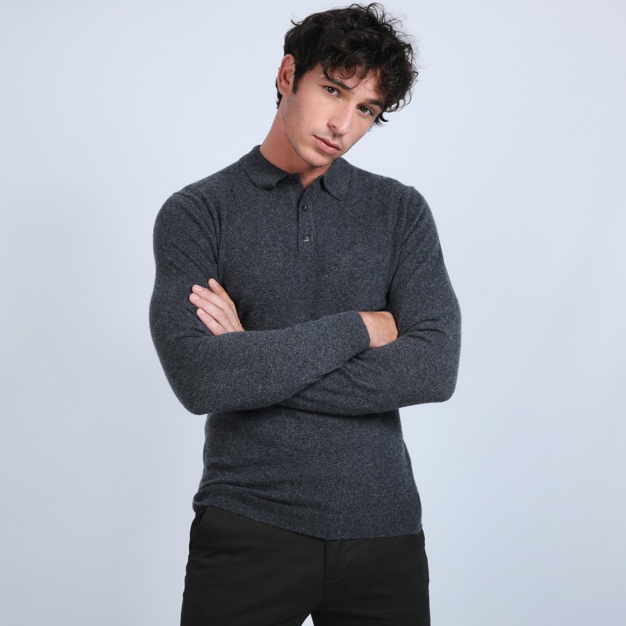 Jumper with polo collar in cashmere - Emerson