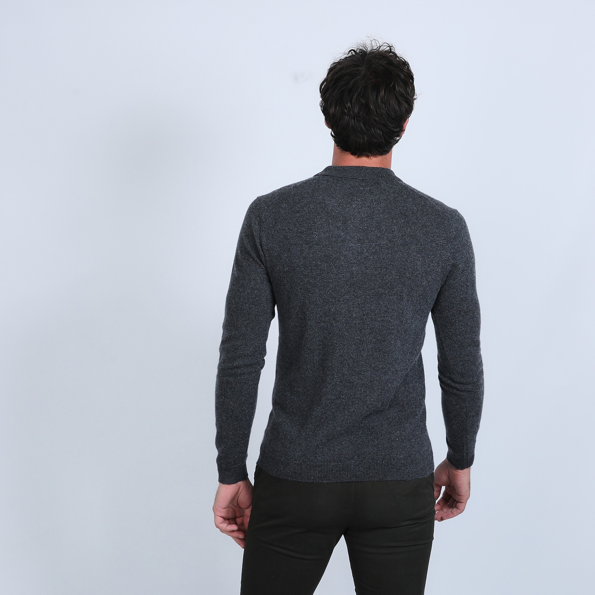 Pull col polo en cachemire - Billy 6611 gris anthracite - 10 gris foncé