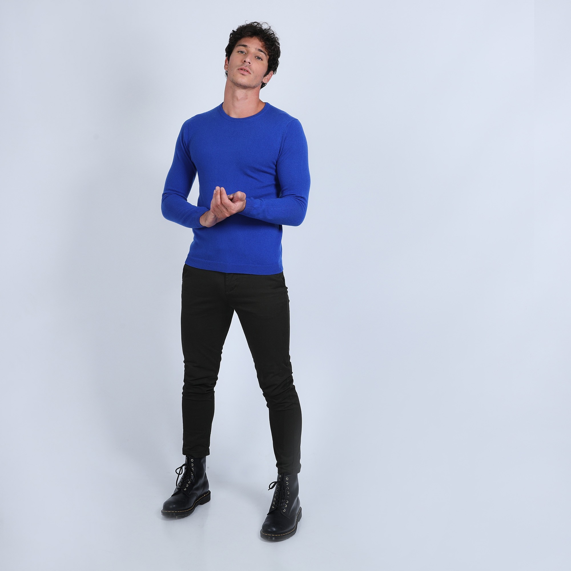 Pull col rond en cachemire - Benoit 6645 bleu dur - 48 bleu roi