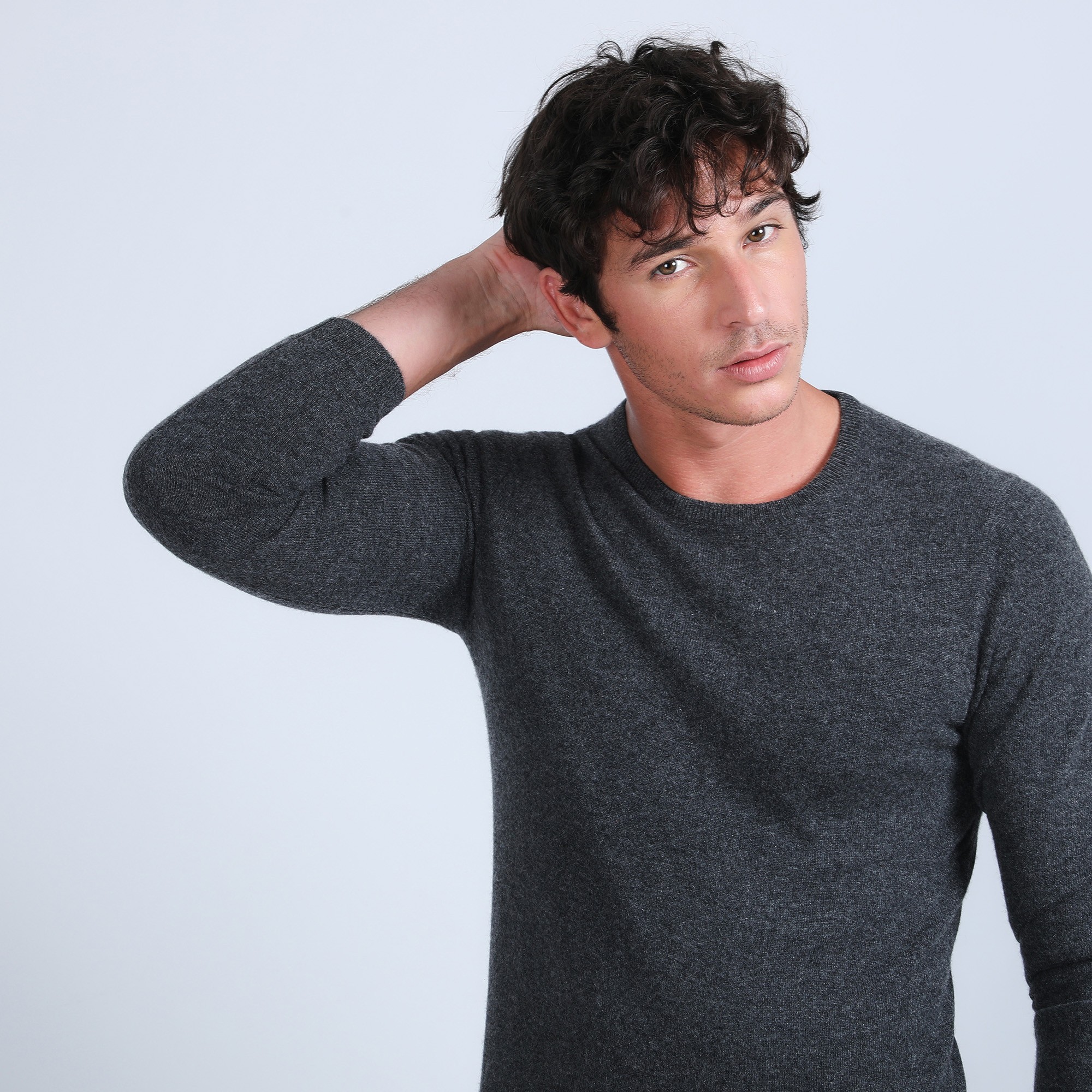 Pull col rond en cachemire - Benoit 6611 gris anthracite - 10 gris foncé