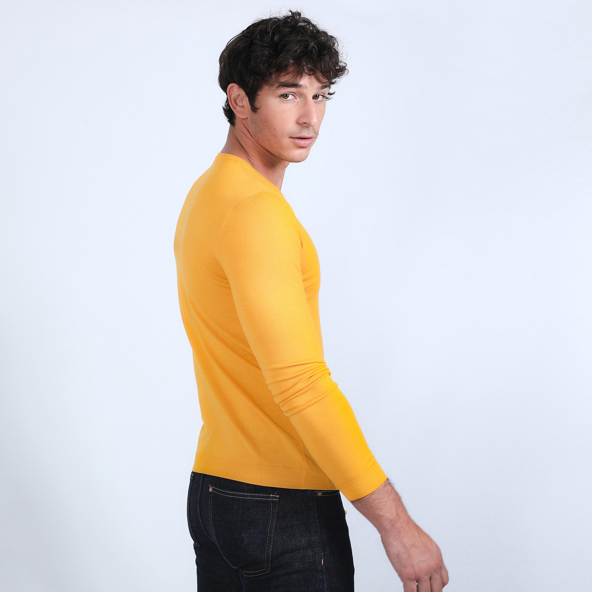 Pull col rond en laine mérinos - Bardem 6660 cannelle - 89 moutarde