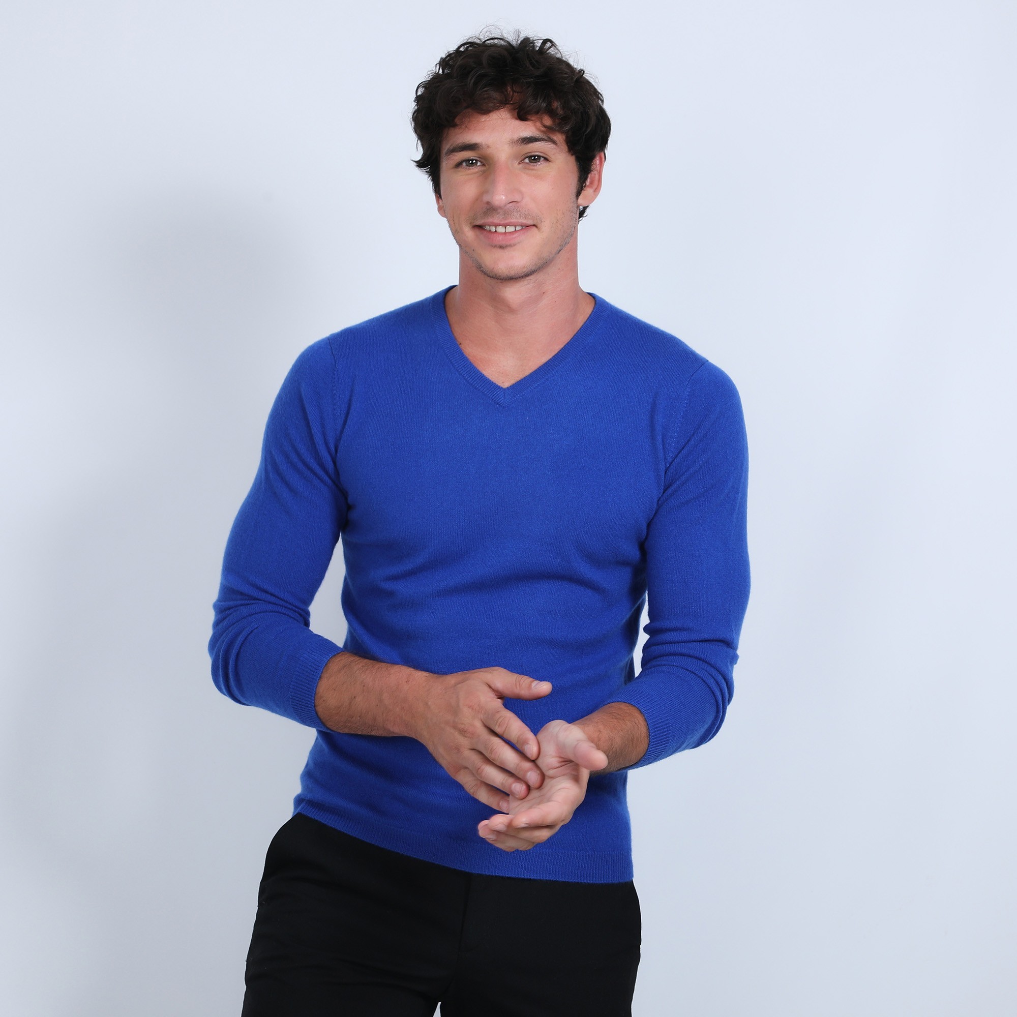 Pull col V en cachemire - Benjamin 6645 bleu dur - 