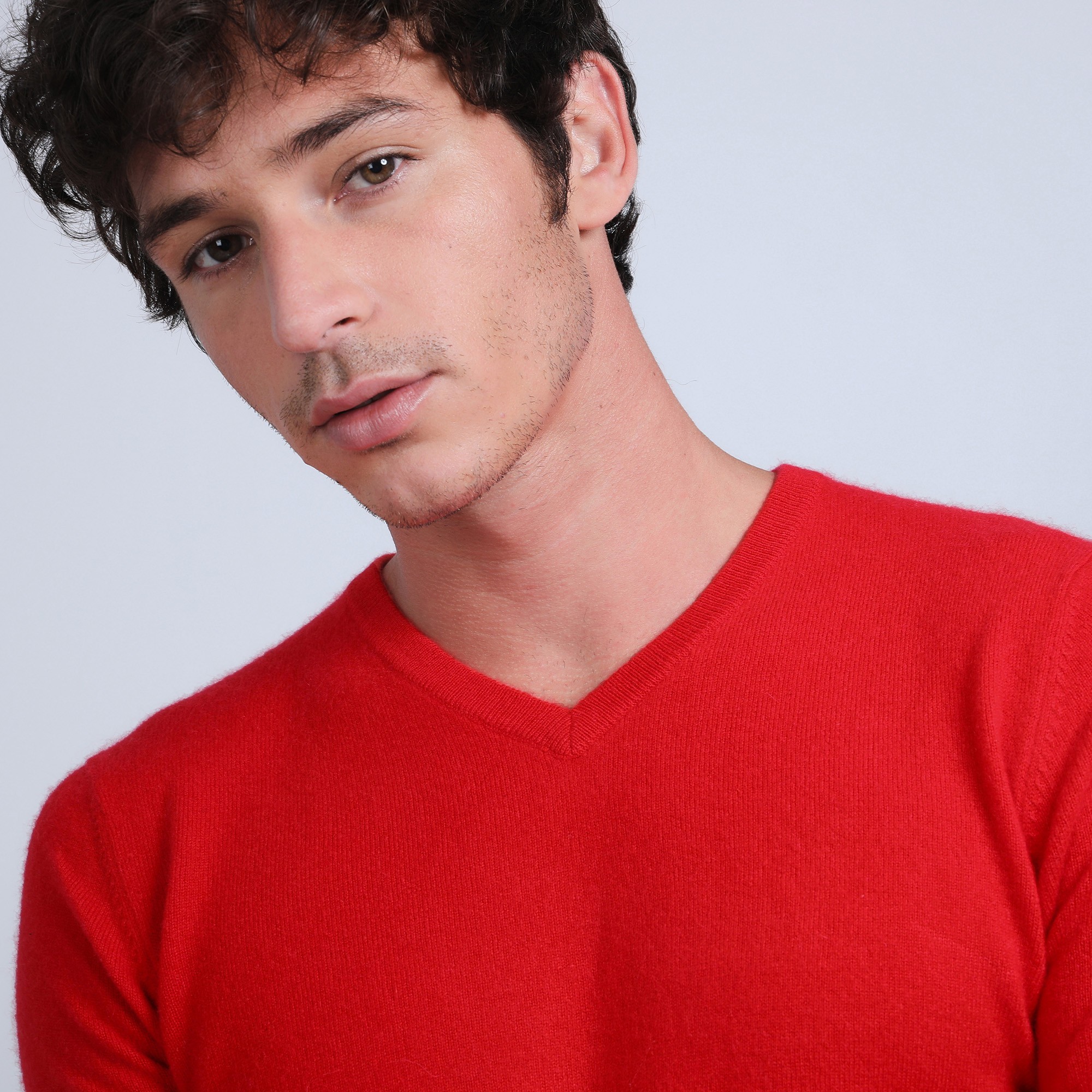 Pull col V en cachemire - Benjamin 6680 ecarlate - 52 rouge