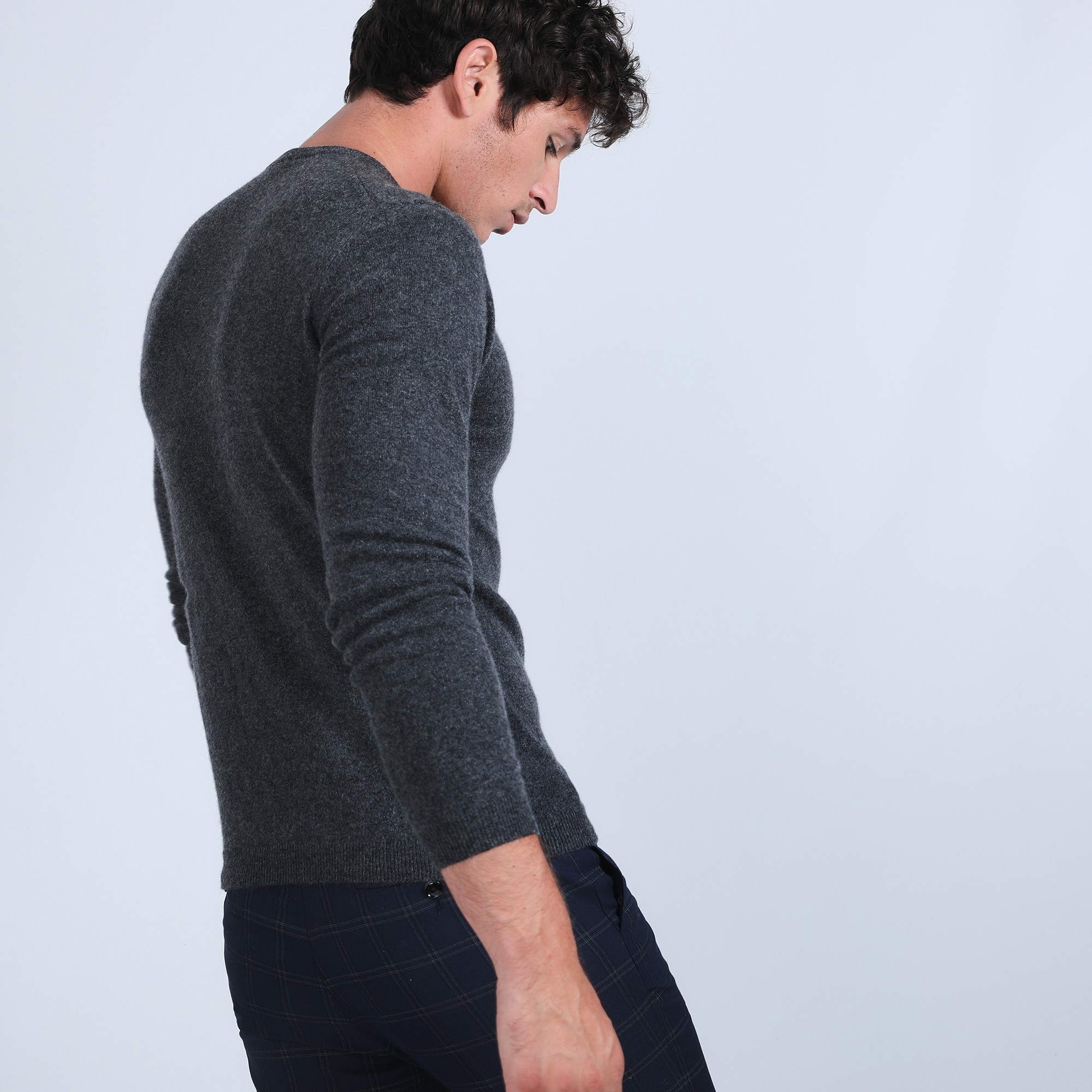 Pull col V en cachemire - Benjamin 6611 gris anthracite - 10 gris foncé