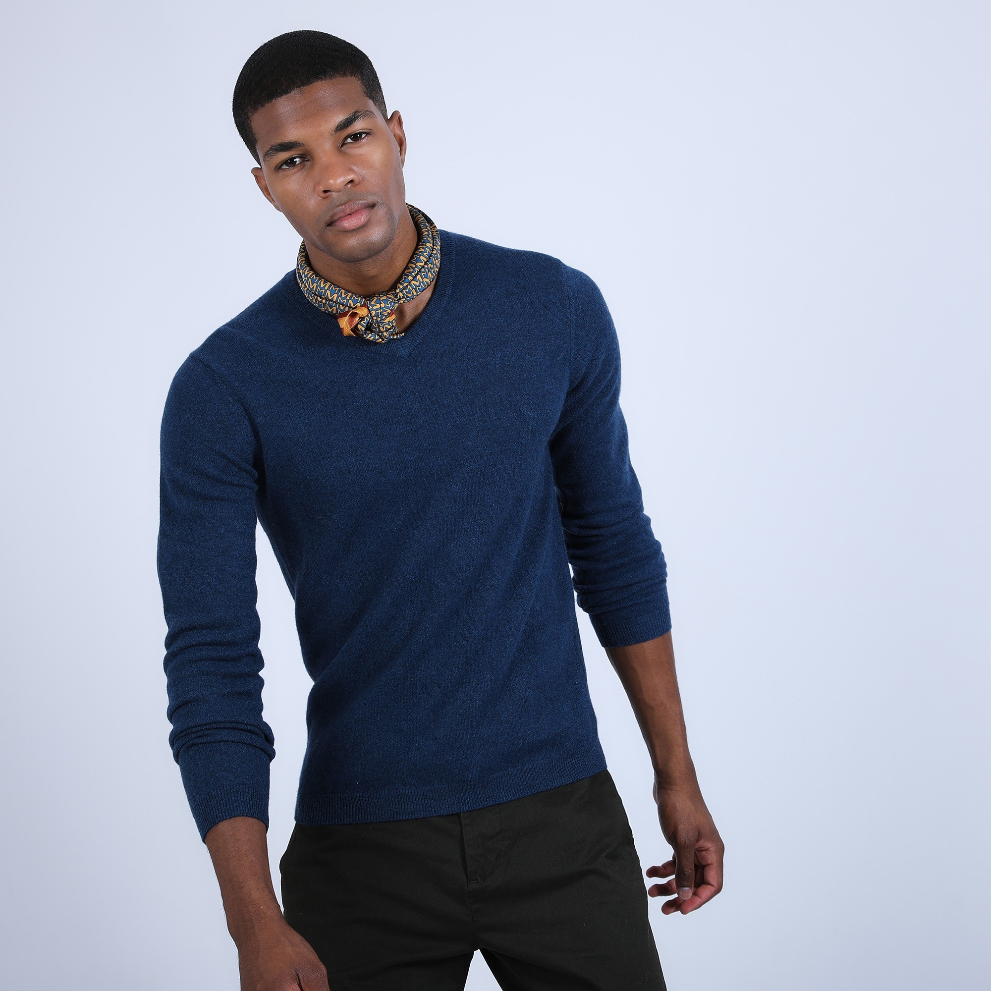 Pull col V en cachemire - Benjamin 6641 crique - 03 bleu foncé