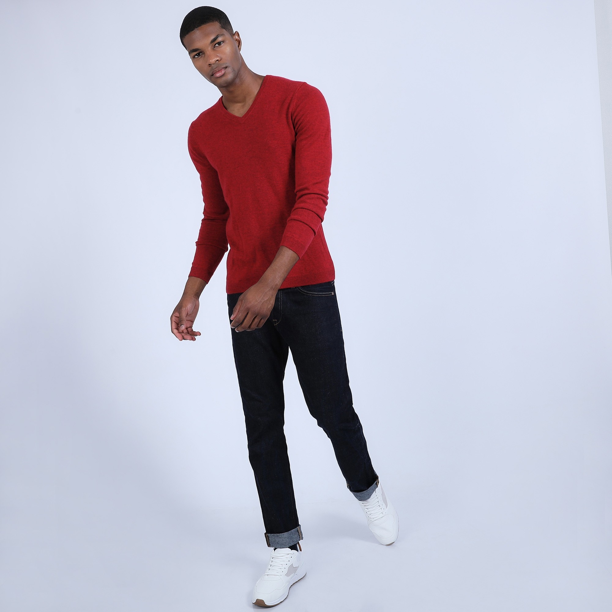 Pull col V en cachemire - Benjamin 6681 rouge - 20 rouge foncé