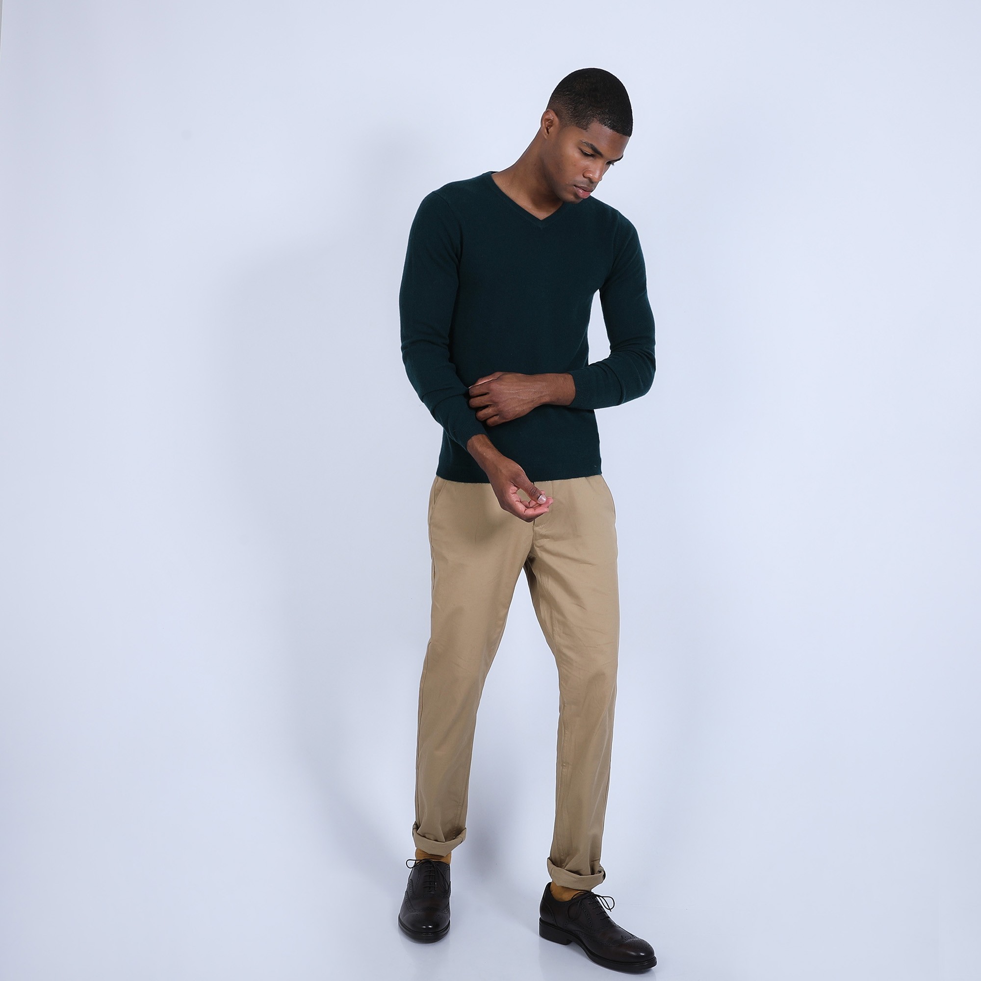 Pull col V en cachemire - Benjamin 6642 emeraude - 21 vert foncé