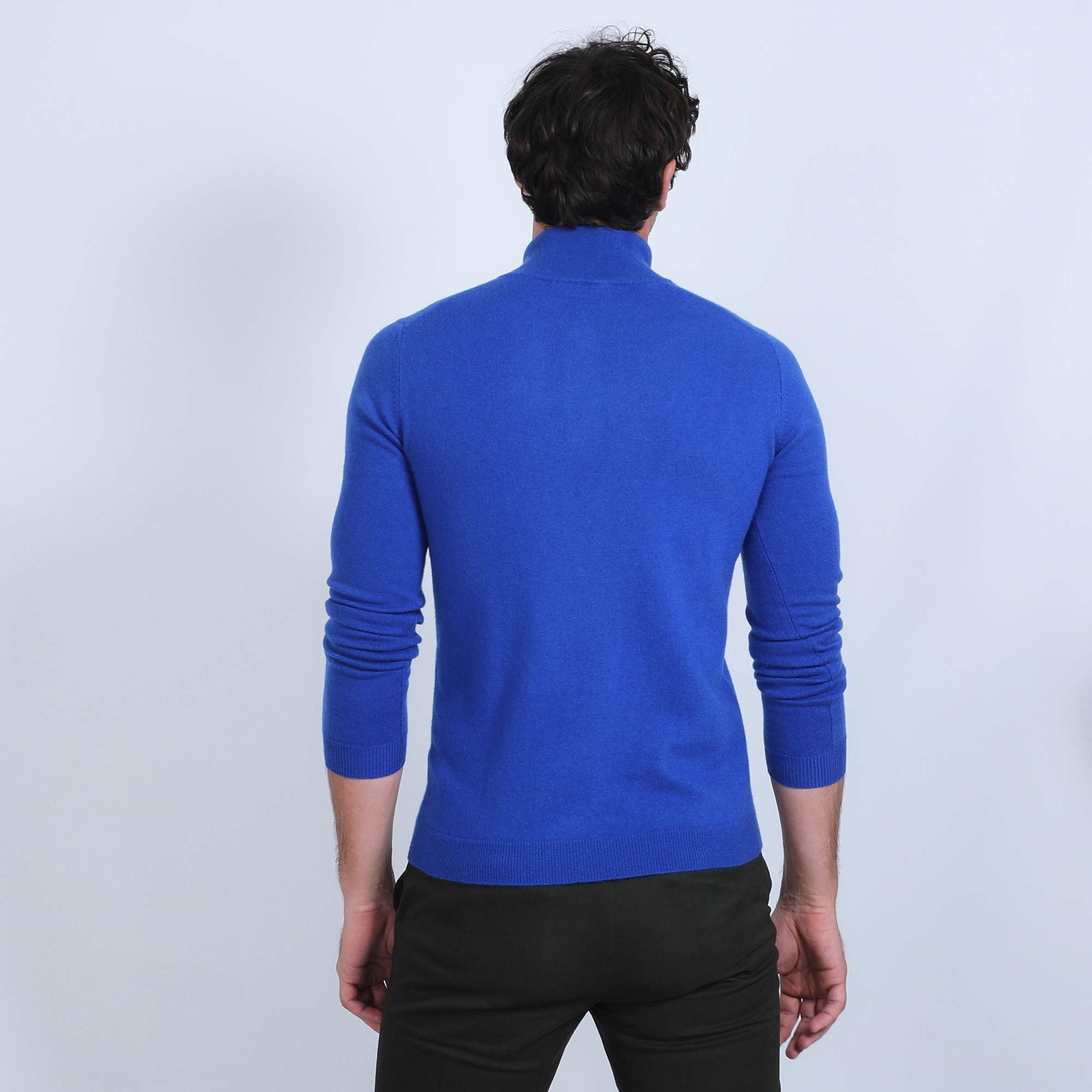 Pull col zippé en cachemire 2 fils - Blaise 6645 bleu dur - 48 bleu roi