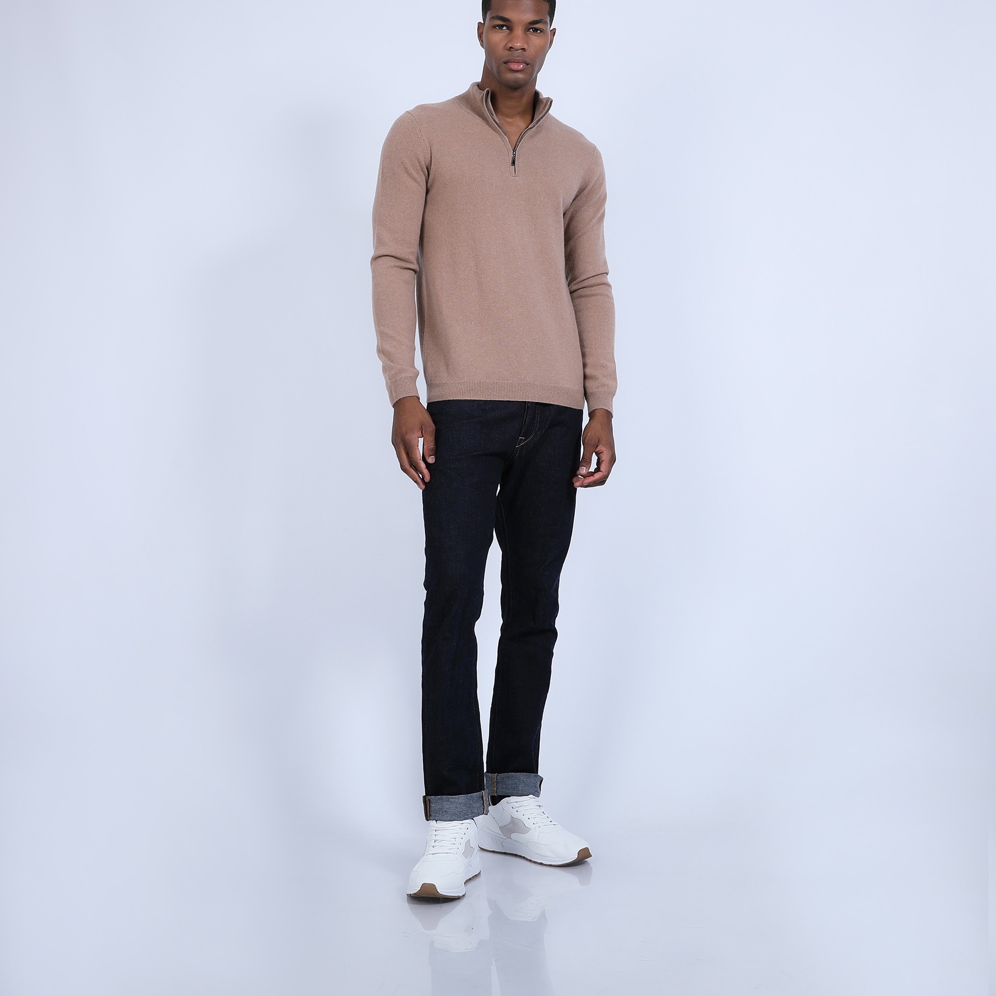 Pull col zippé en cachemire 2 fils - Blaise 6630 camel - 88 camel