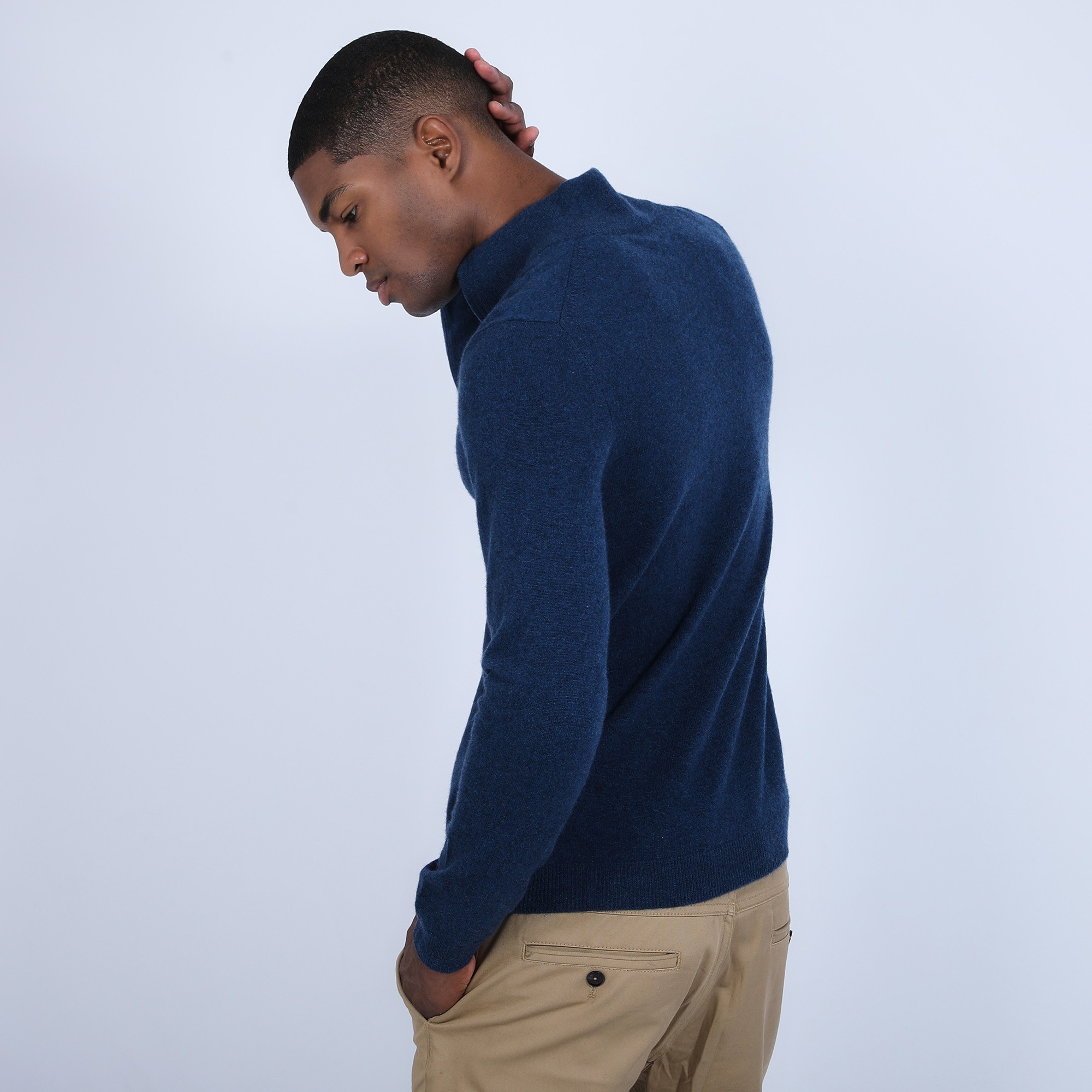 Pull col zippé en cachemire 2 fils - Blaise 6641 crique - 03 bleu foncé