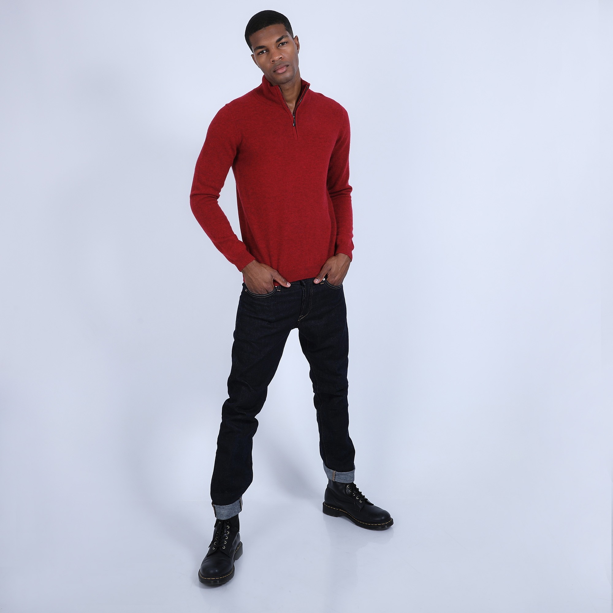 Pull col zippé en cachemire 2 fils - Blaise 6681 rouge - 20 rouge foncé