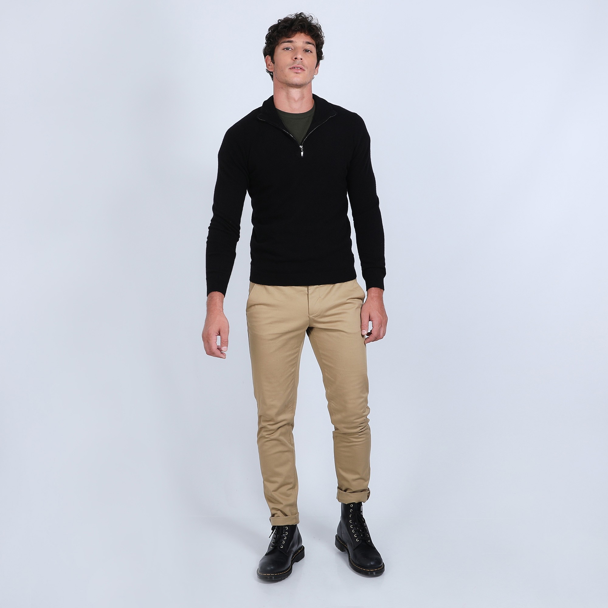 Pull col zippé en cachemire 2 fils - Blaise 6610 noir - 01 noir