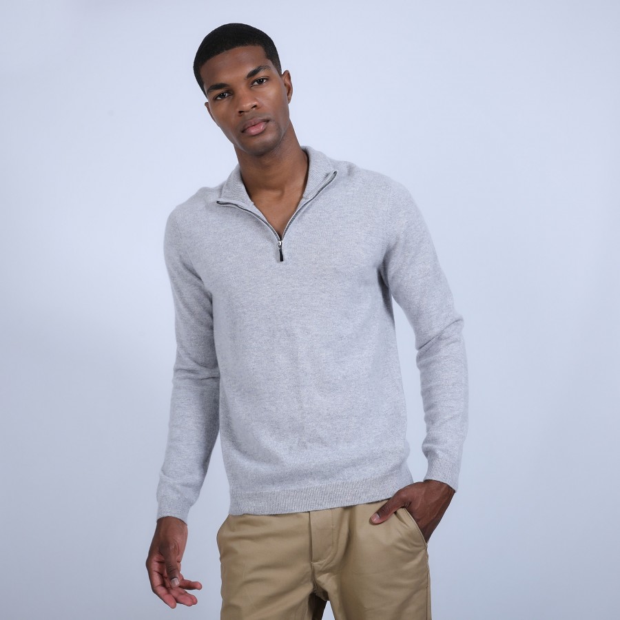 Suéter de cashmere com zíper e gola dupla - Emile