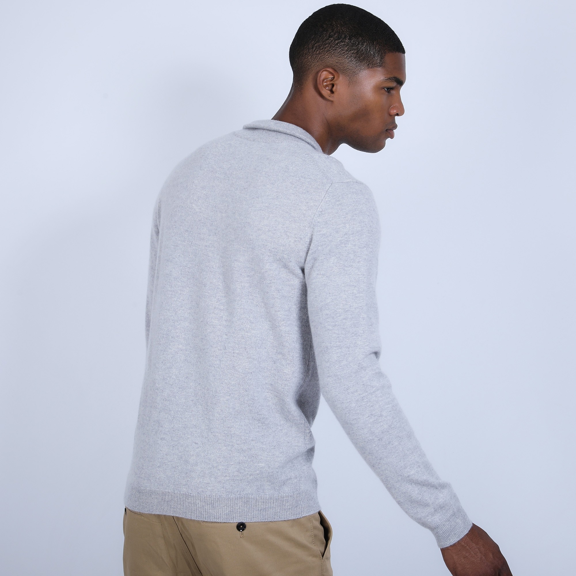 Pull col zippé en cachemire 2 fils - Blaise 6612 gris  - 11 gris clair