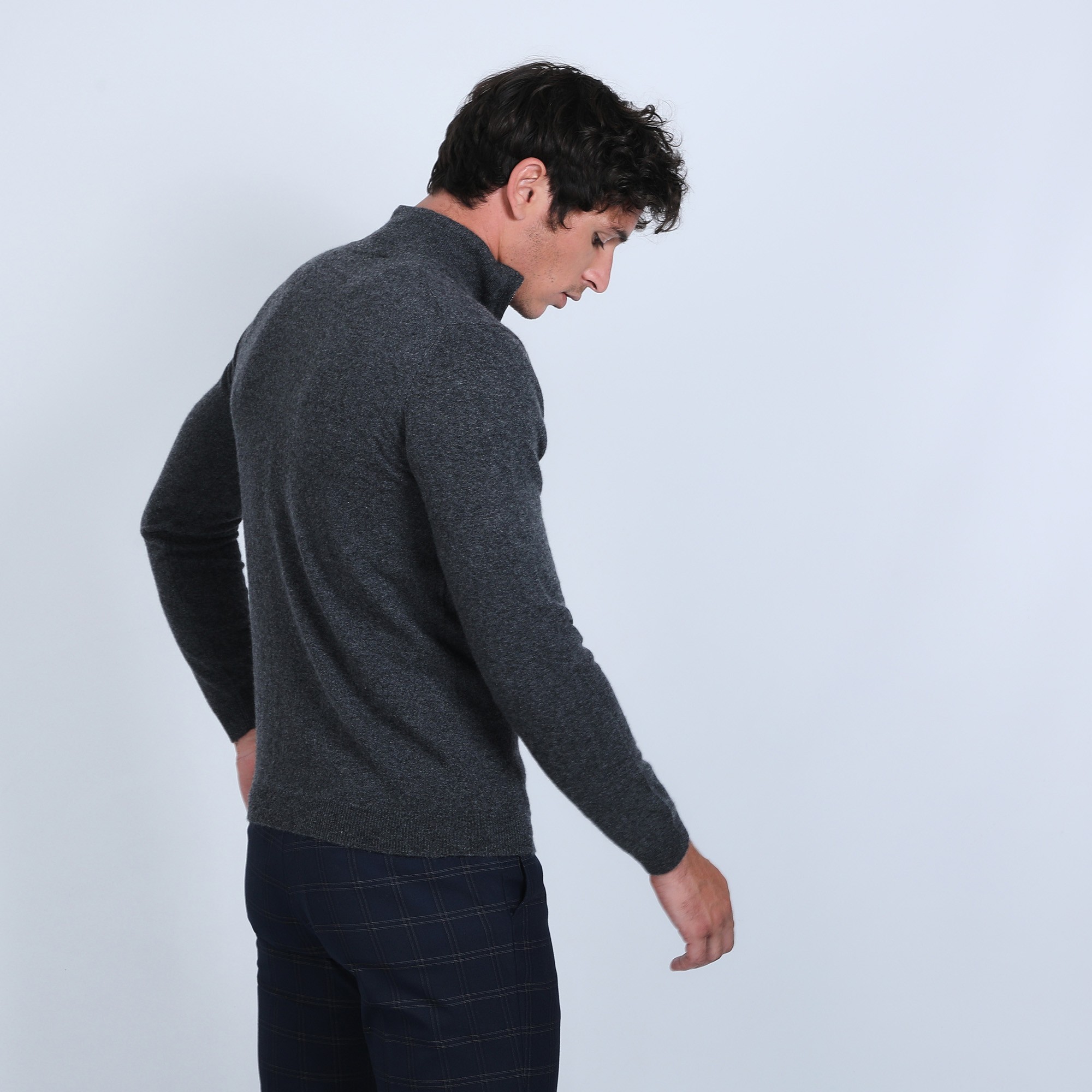 Pull col zippé en cachemire 2 fils - Blaise 6611 gris anthracite - 10 gris foncé