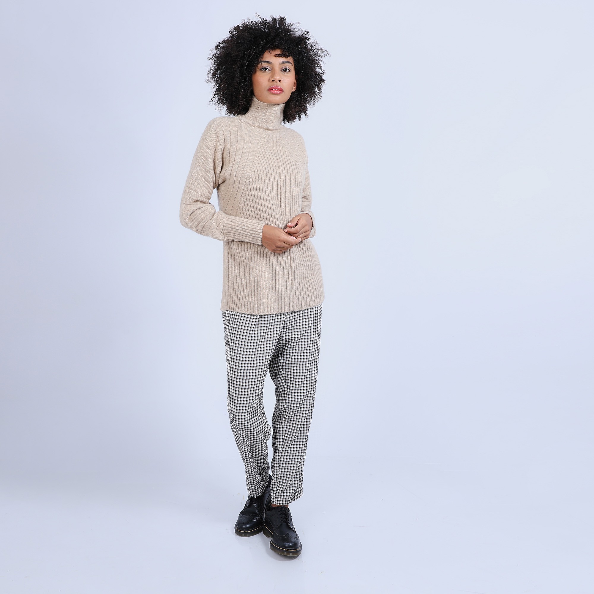 Pull col montant en laine & alpaga - Syllia 6620 greige - 13 Beige moyen