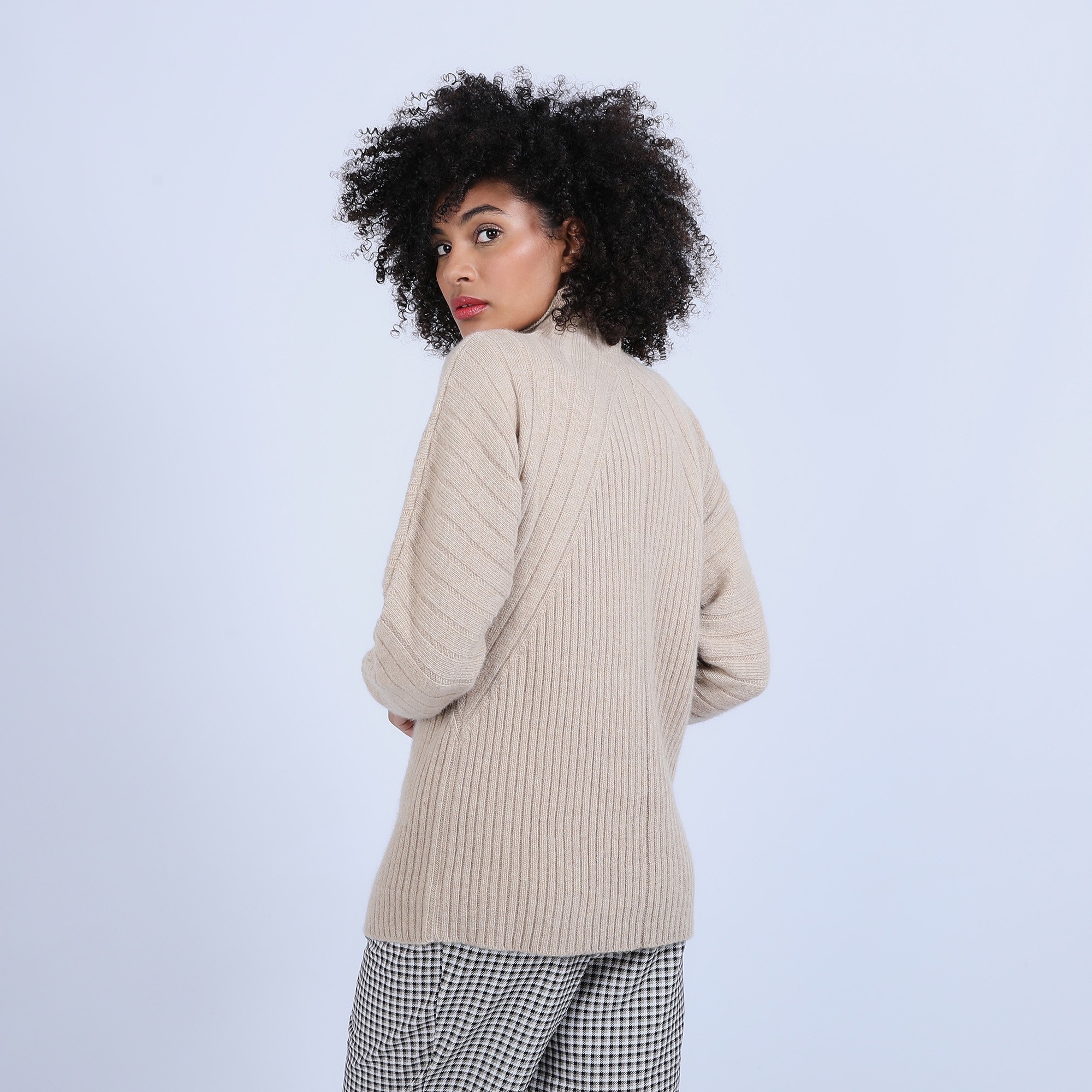 Pull col montant en laine & alpaga - Syllia 6620 greige - 13 Beige moyen